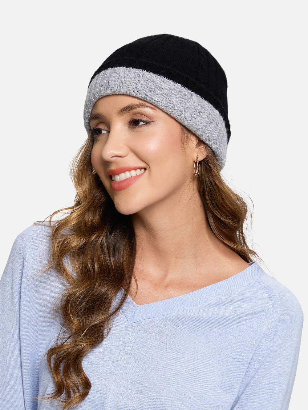4-Way Cashmere Beanie - Black/Gray - Image 6
