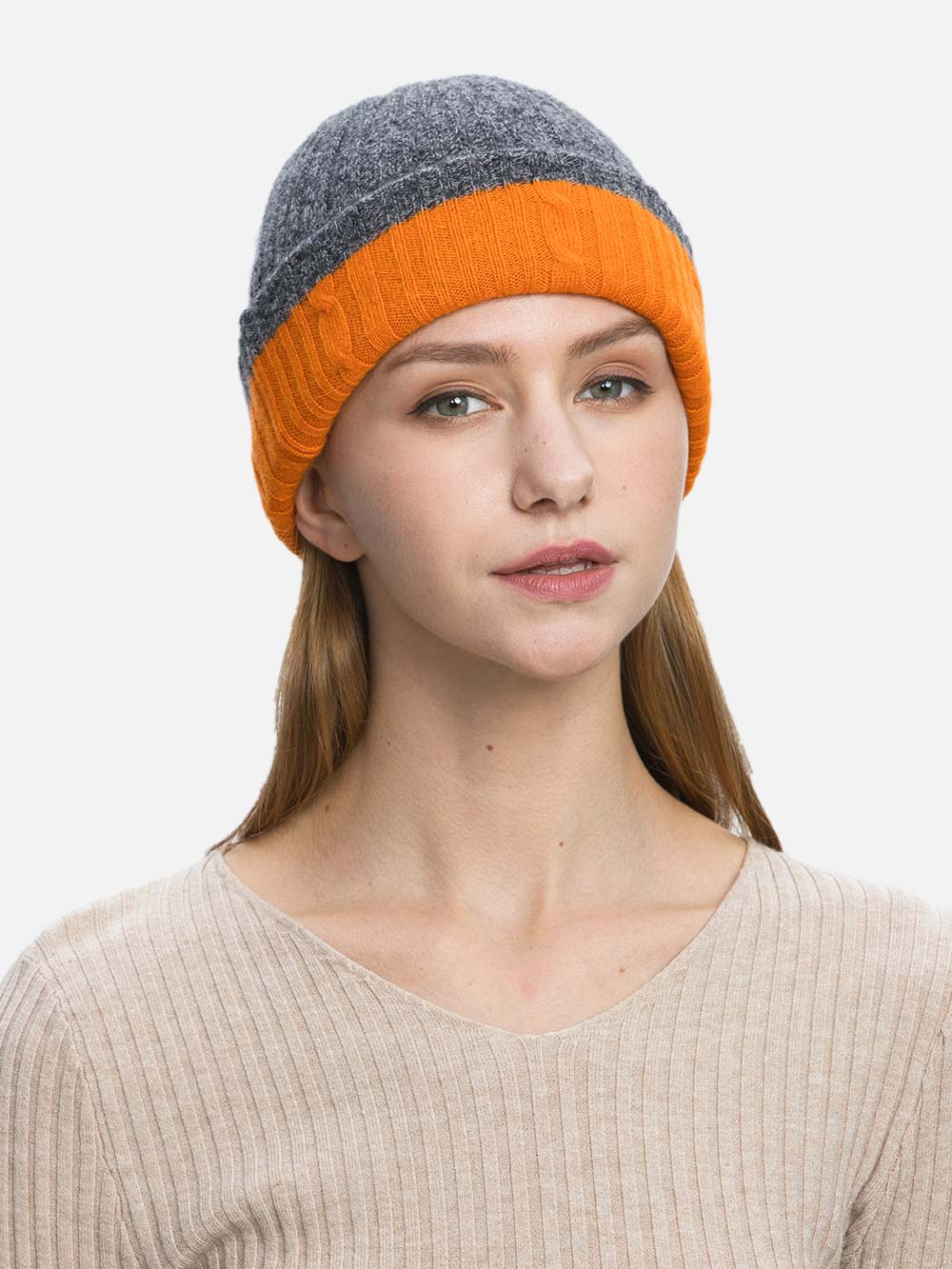 4-Way Cashmere Beanie - Gray/Orange - Image 3