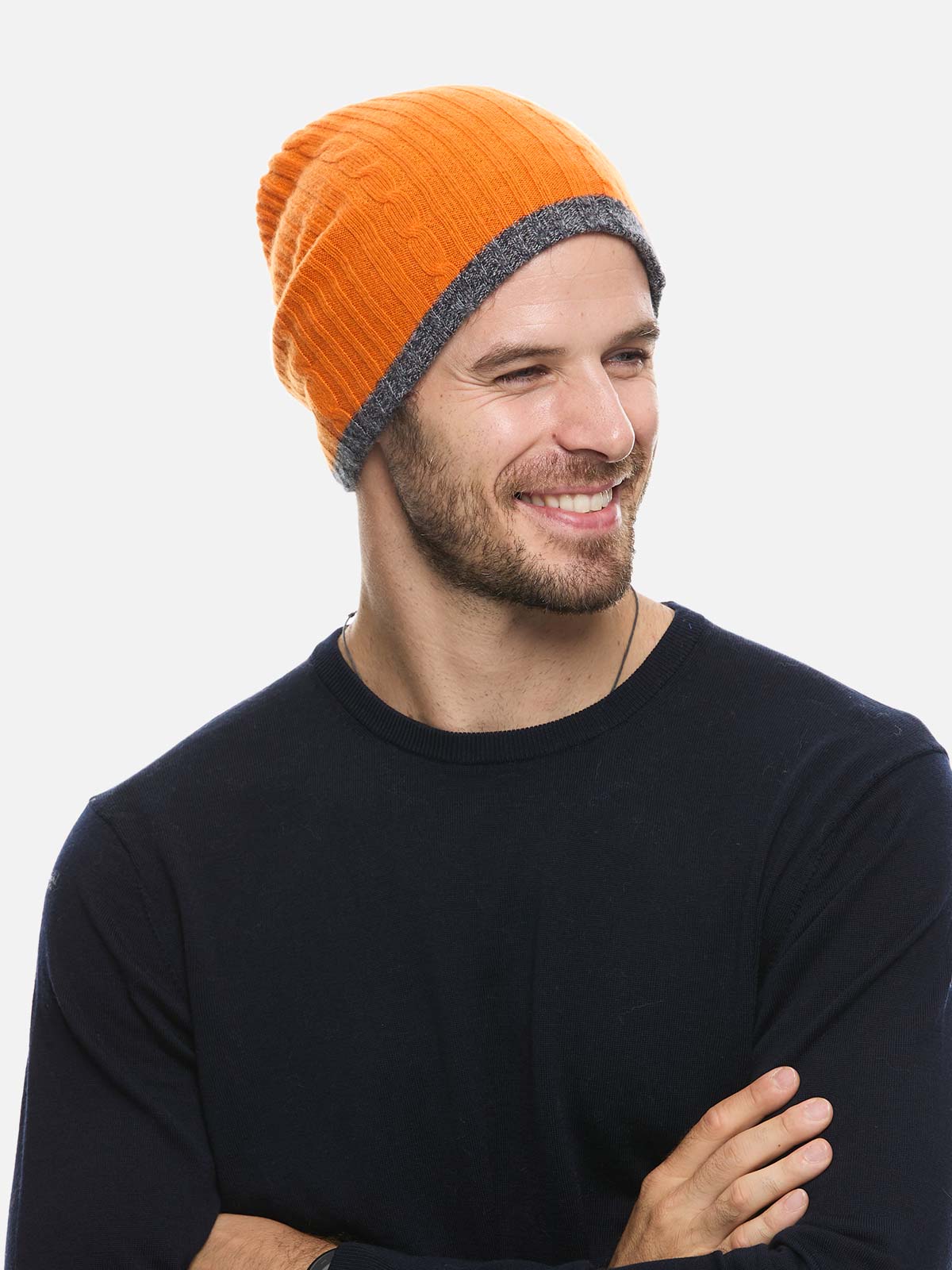 4-Way Cashmere Beanie - Gray/Orange - Image 5
