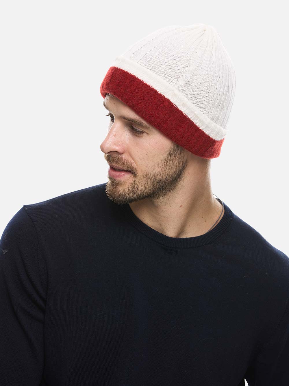 4-Way Cashmere Beanie - White/Wine Red - Image 5