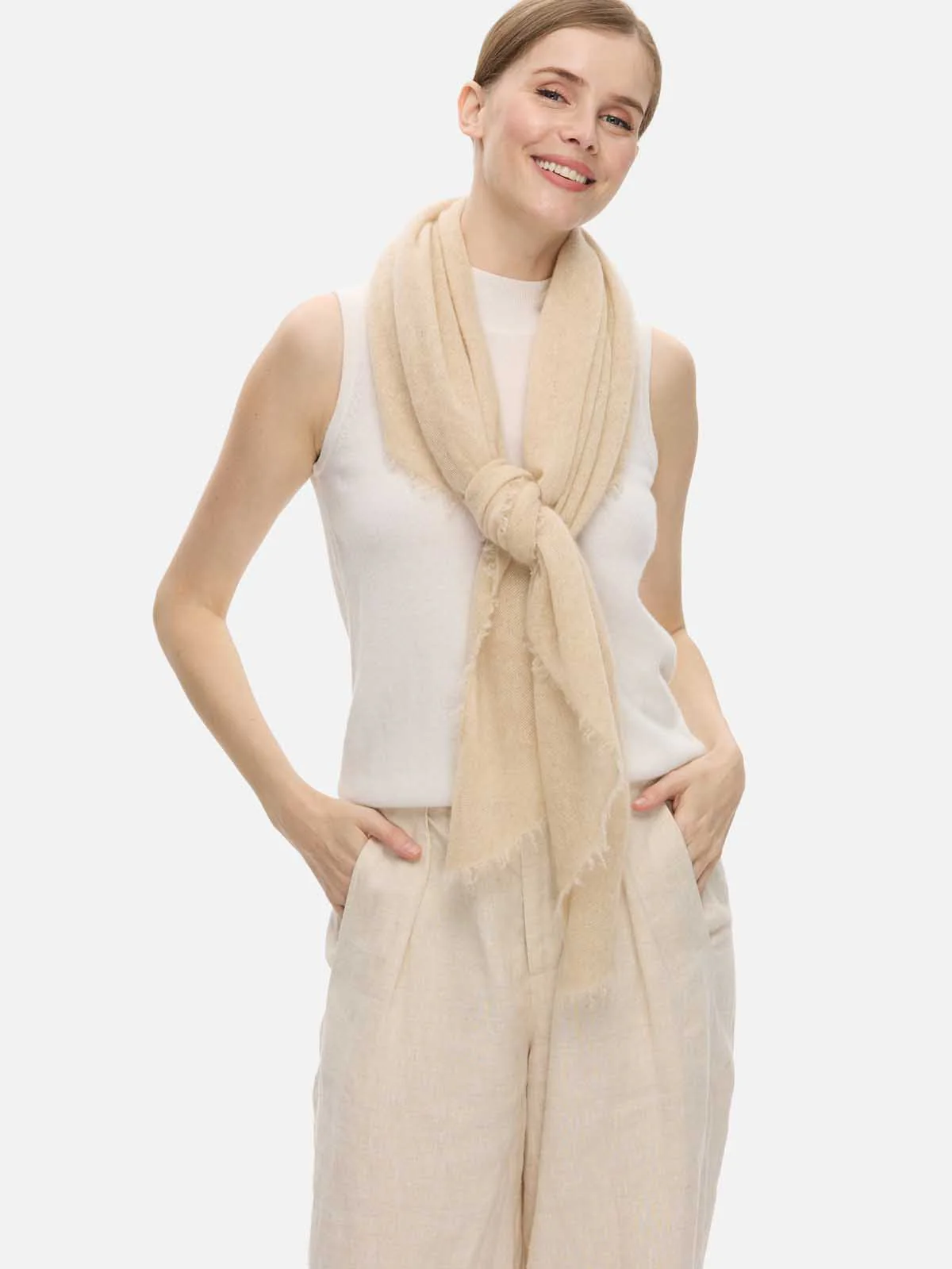 Beige CloudPuff Cashmere Scarf - Image 4