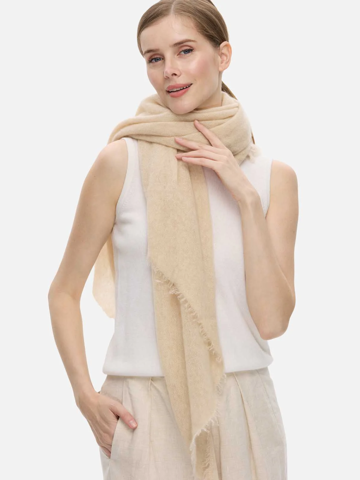 Beige CloudPuff Cashmere Scarf - Image 5
