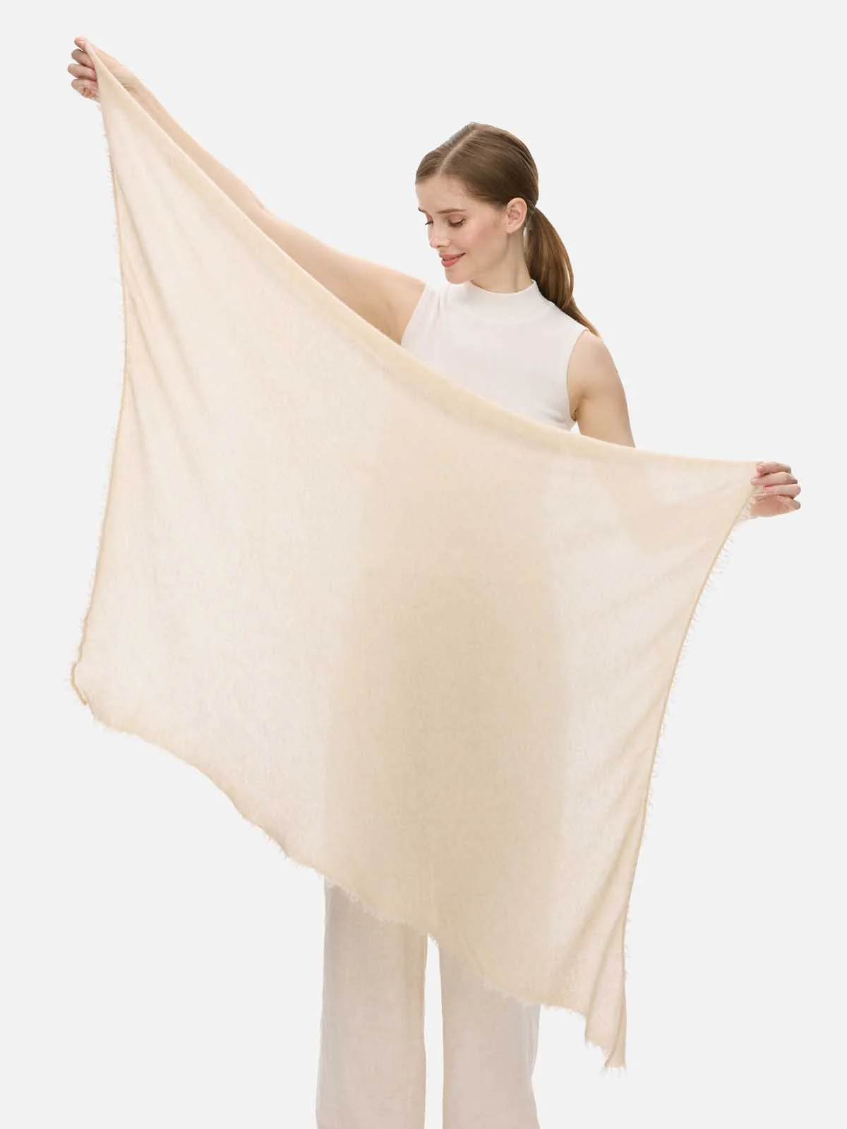Beige CloudPuff Cashmere Scarf - Image 6
