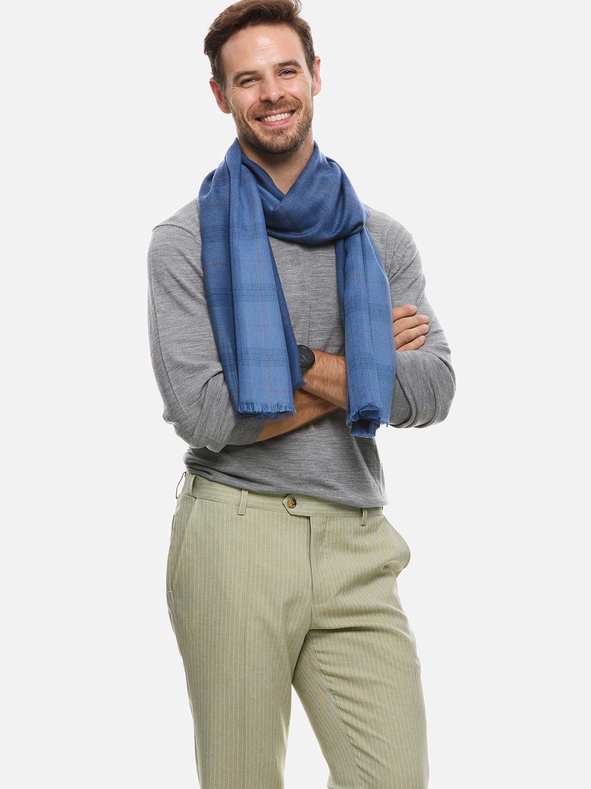 Blue Check Mens Cashmere Scarf - Image 3