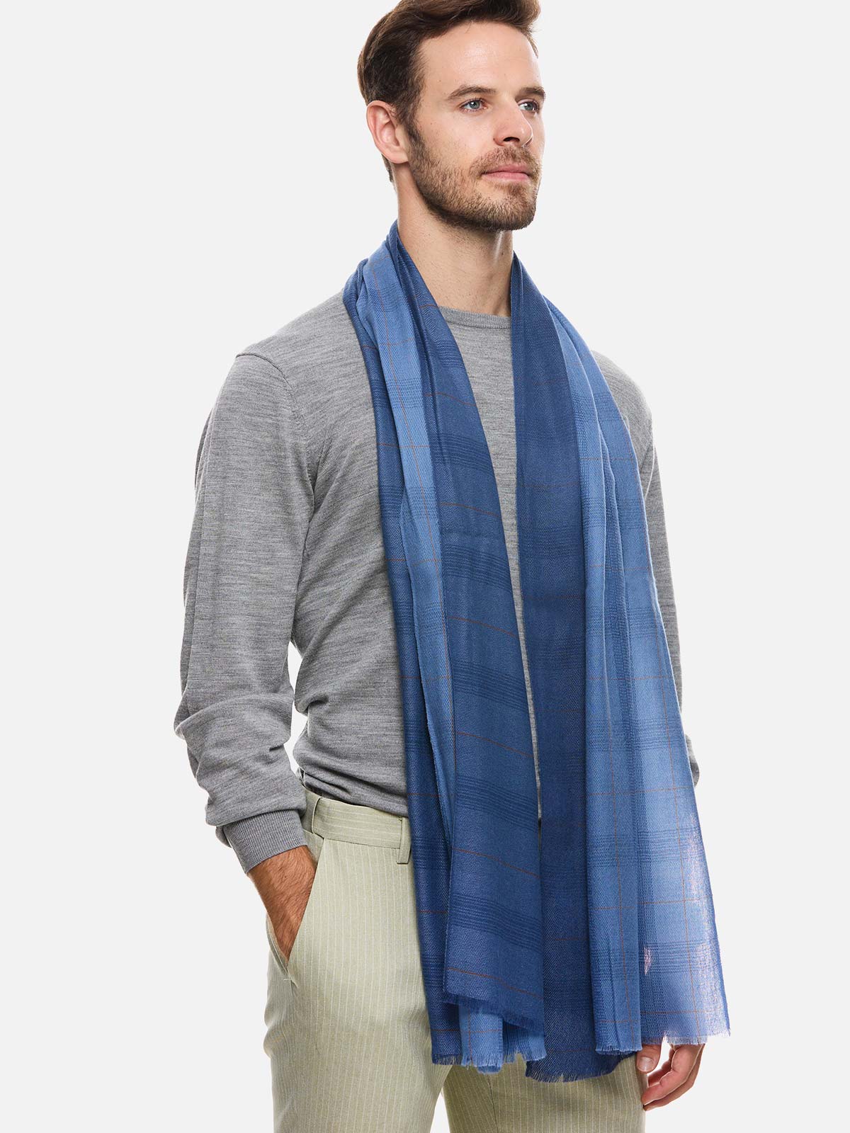 Blue Check Mens Cashmere Scarf - Image 4