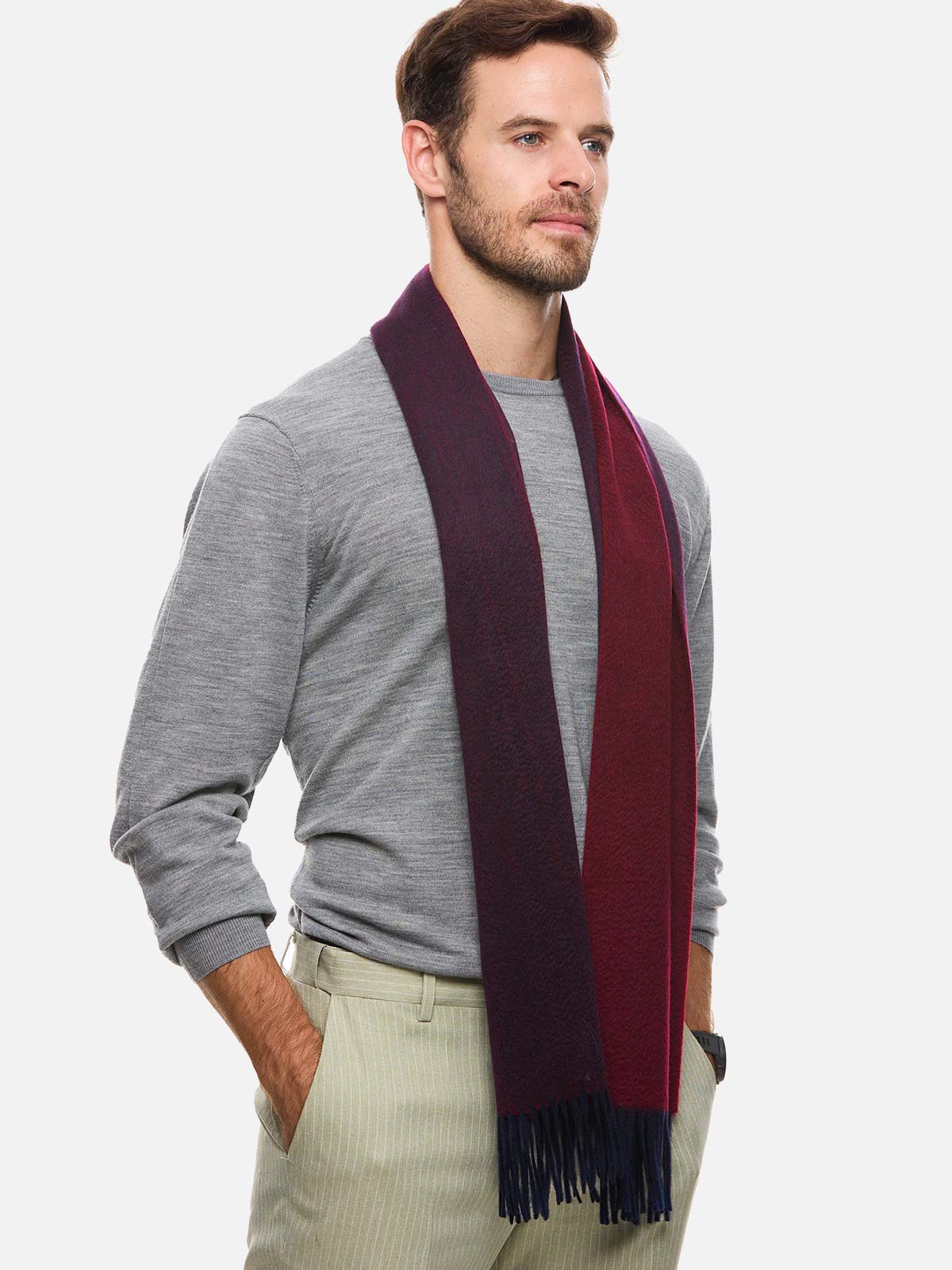 Burgundy Reversible Mens Cashmere Scarf - Image 3