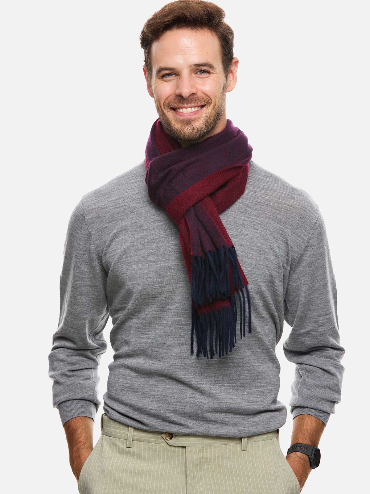 Burgundy Reversible Mens Cashmere Scarf - Image 4