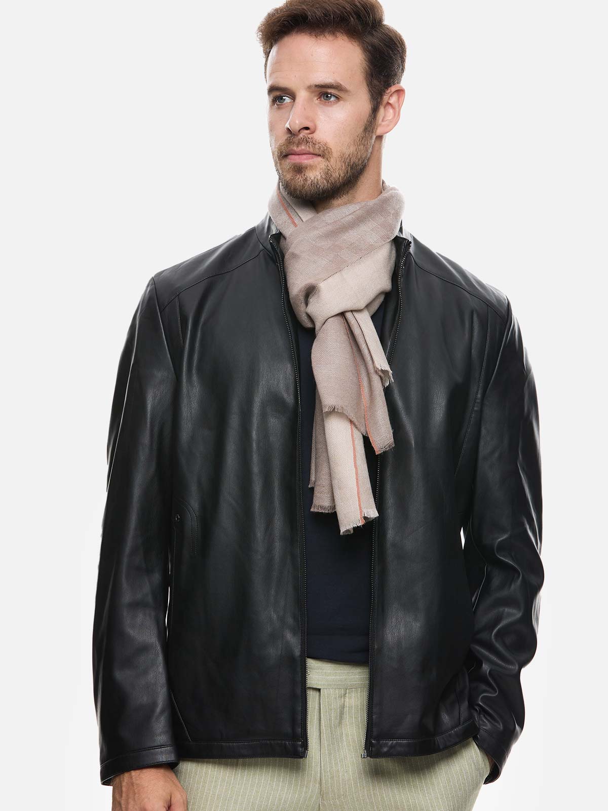 Camel Checkered Mens Cashmere Scarf - Image 4