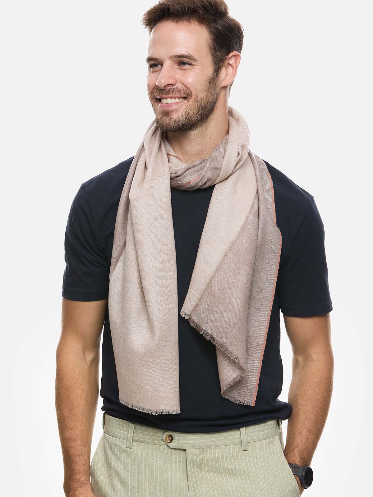 Camel Checkered Mens Cashmere Scarf - Image 5