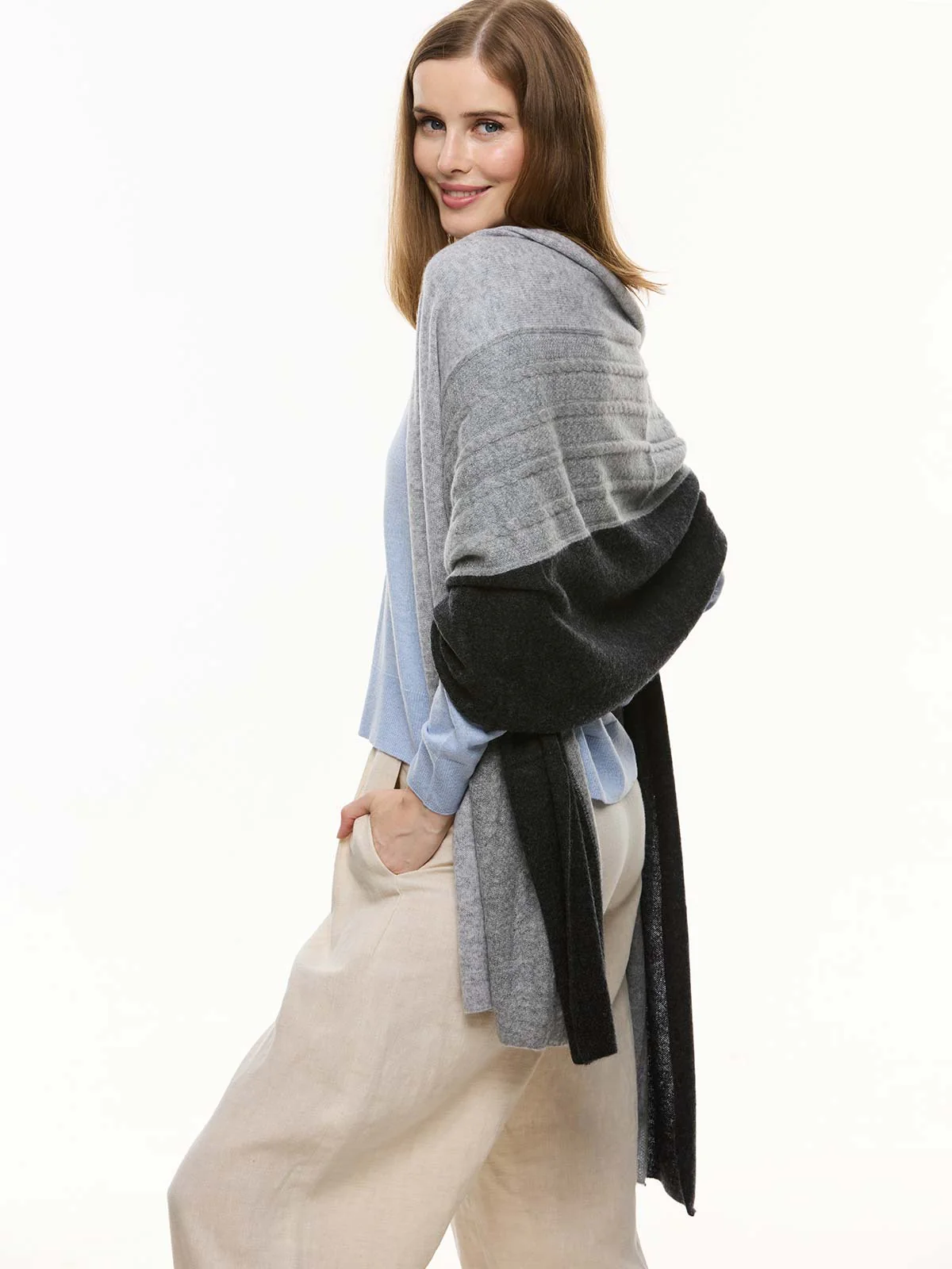 Black and Gray Cashmere Wrap - Image 4