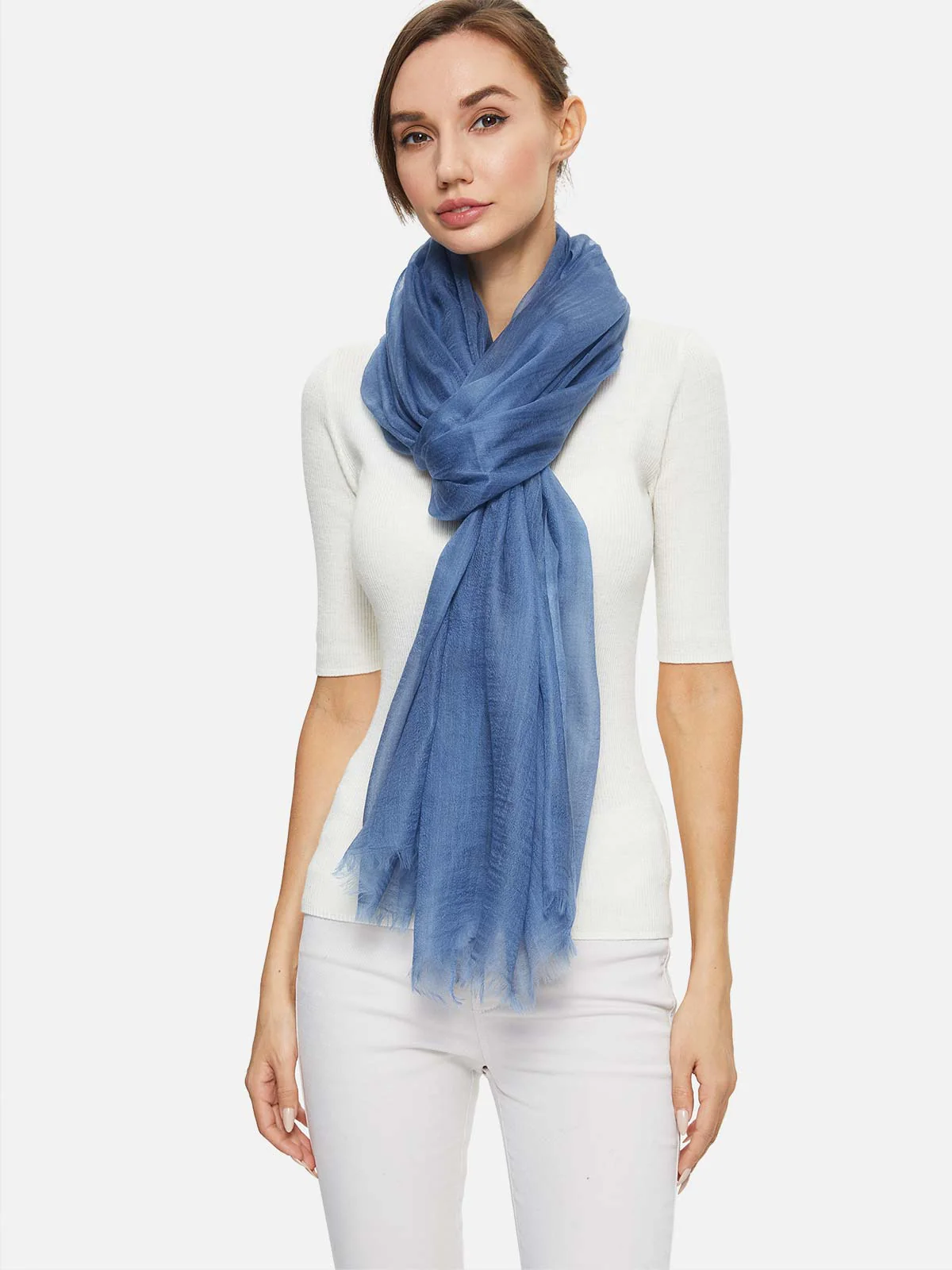 Featherlight Dark Blue Cashmere Scarf - Image 3