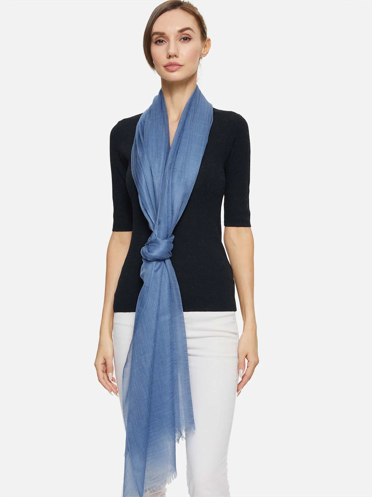 Featherlight Dark Blue Cashmere Scarf - Image 5