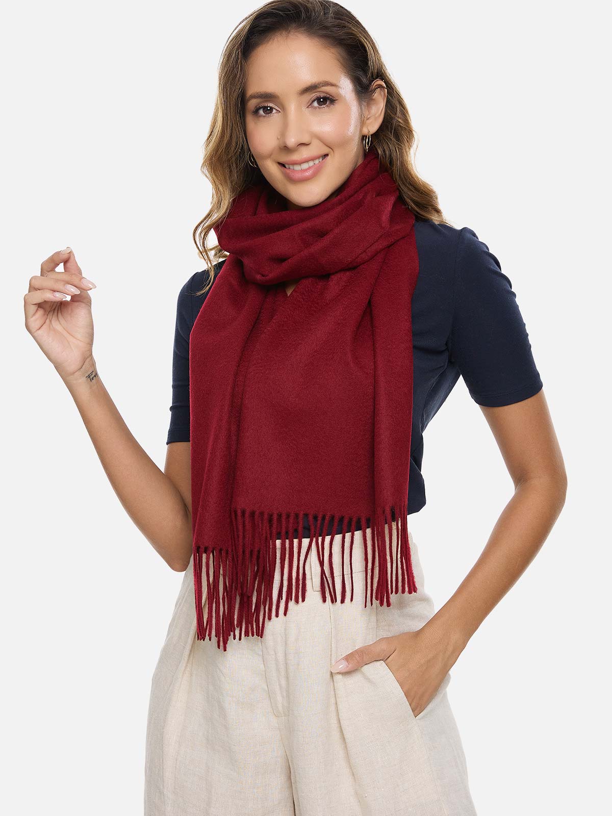 Wine Red Cashmere Scarf - Image 4