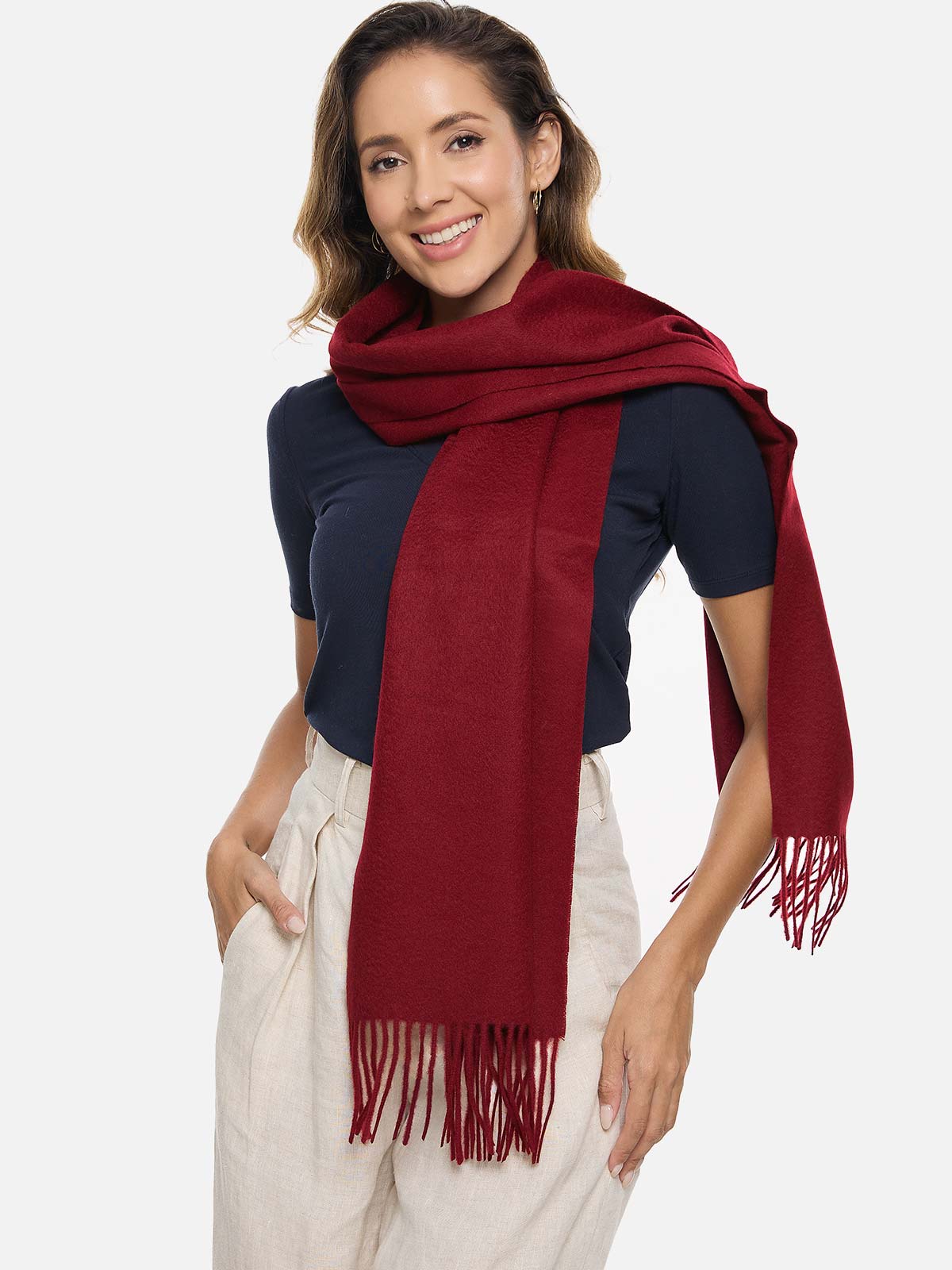 Wine Red Cashmere Scarf - Image 5