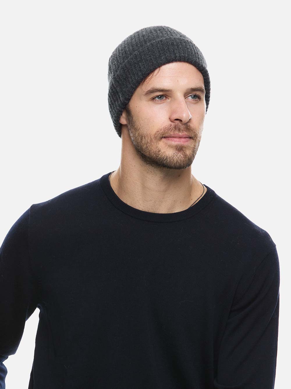 Charcoal Gray Cashmere Beanie - Image 3