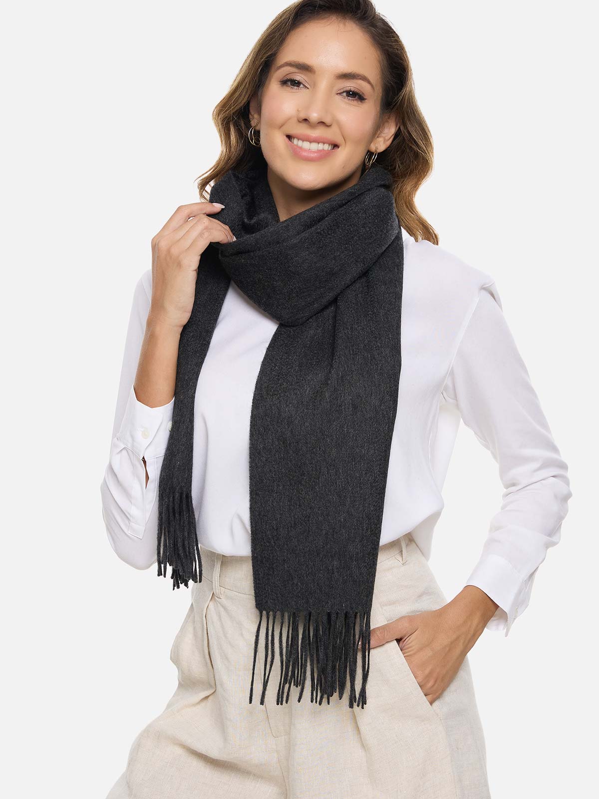 Charcoal Gray Cashmere Scarf - Image 3