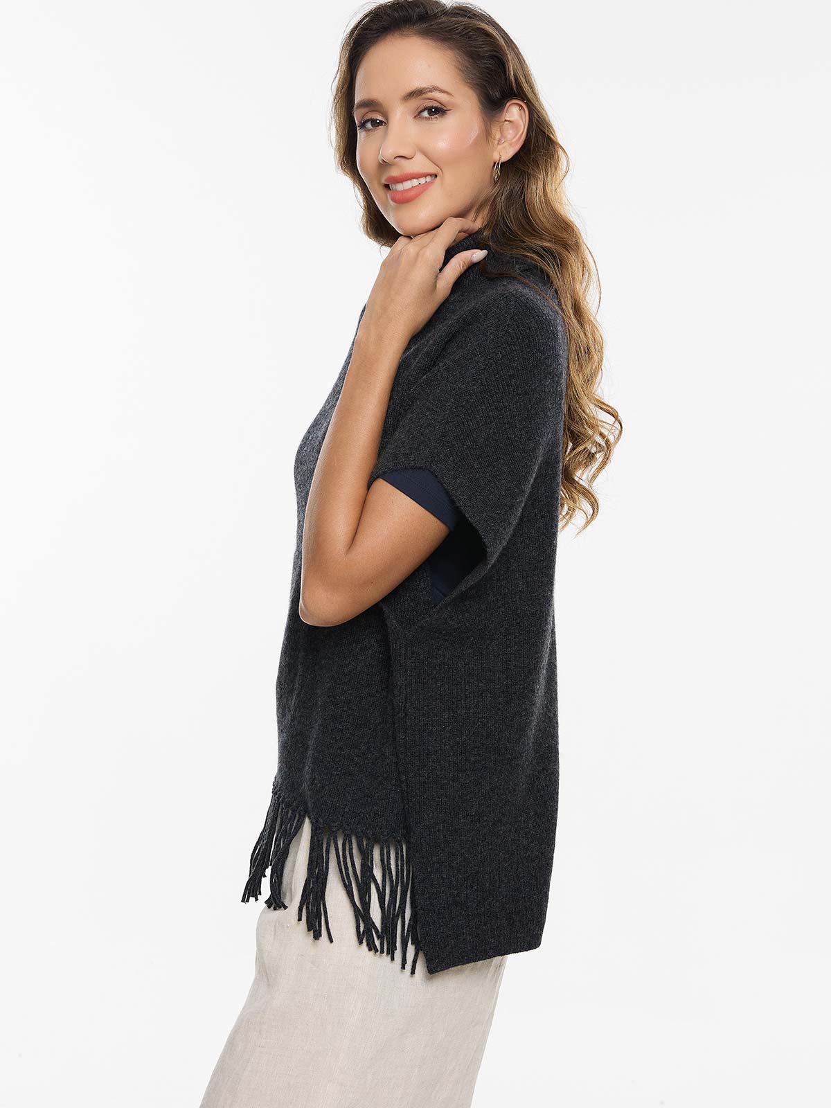 Charcoal Gray Oversized Cashmere Vest - Image 3