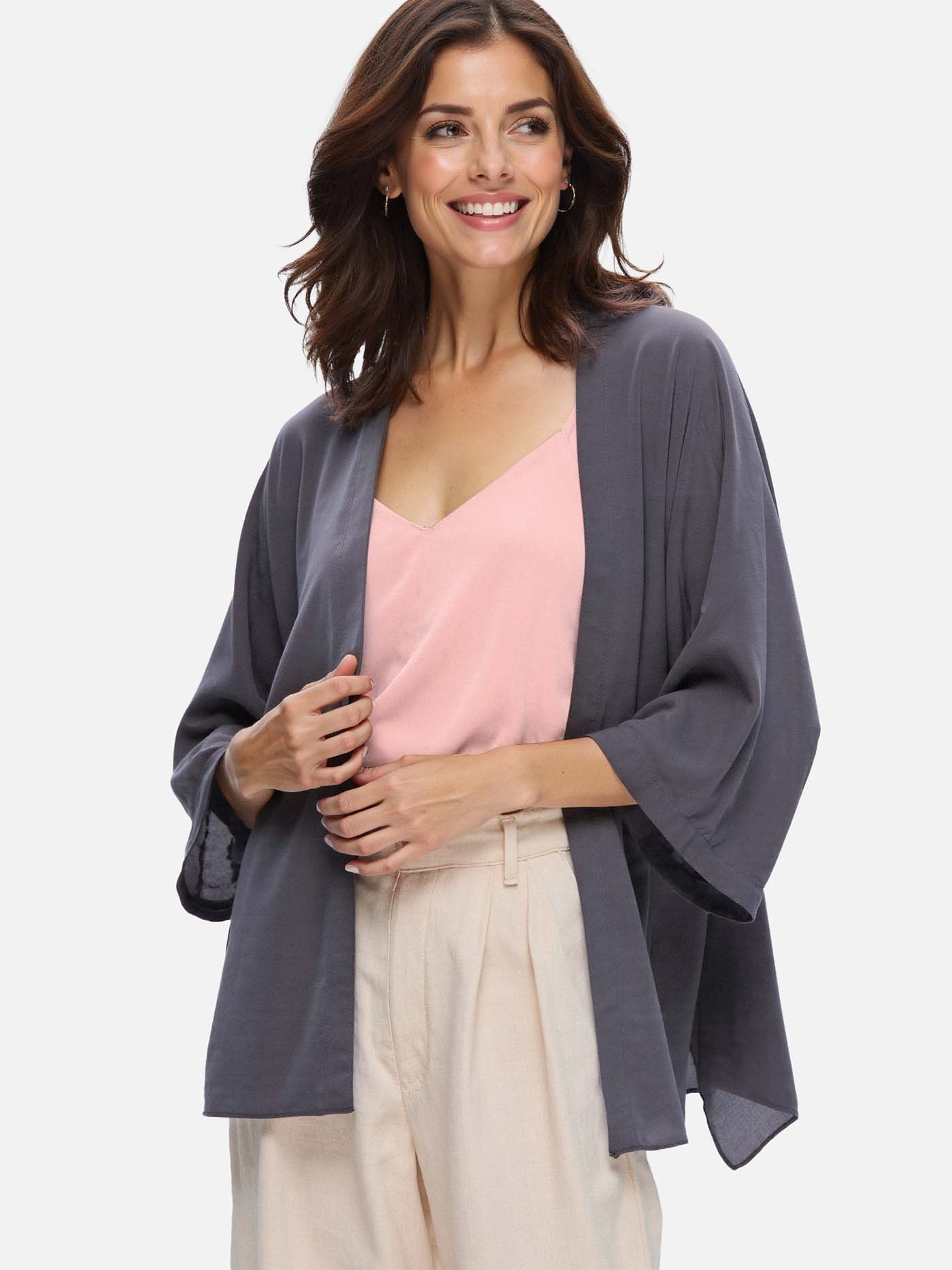 Charcoal Gray Silk Relax Cardigan - Image 3