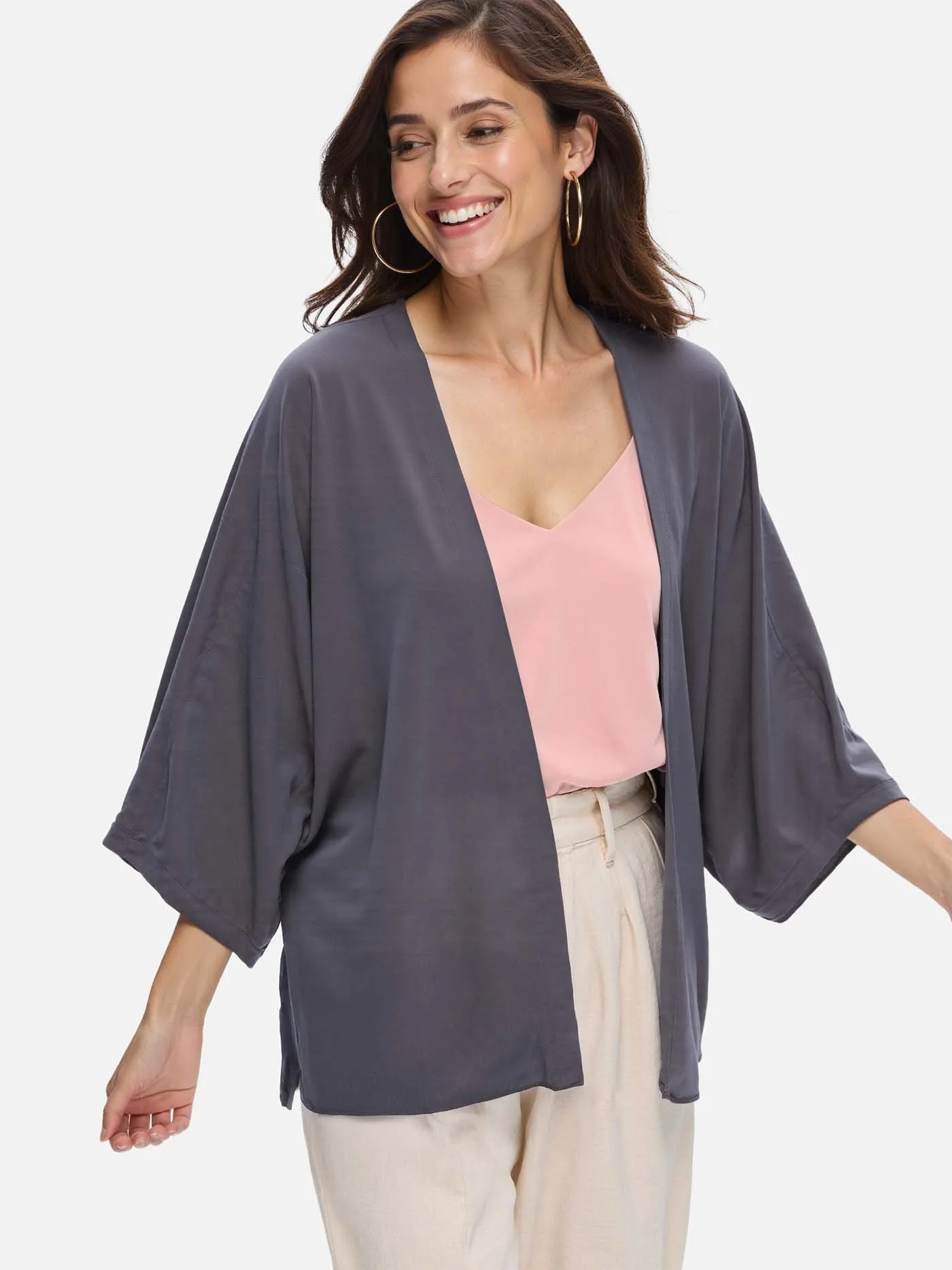 Charcoal Gray Silk Relax Cardigan - Image 4