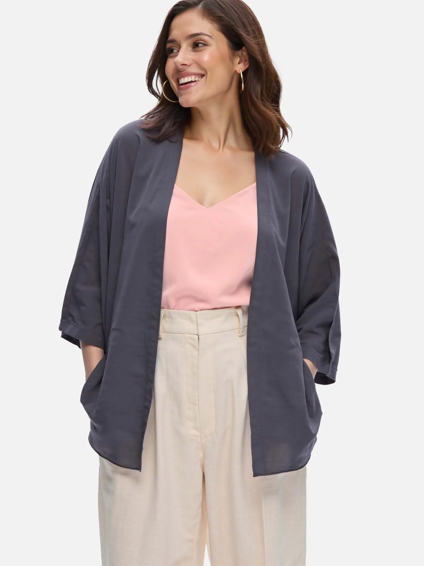 Charcoal Gray Silk Relax Cardigan - Image 6