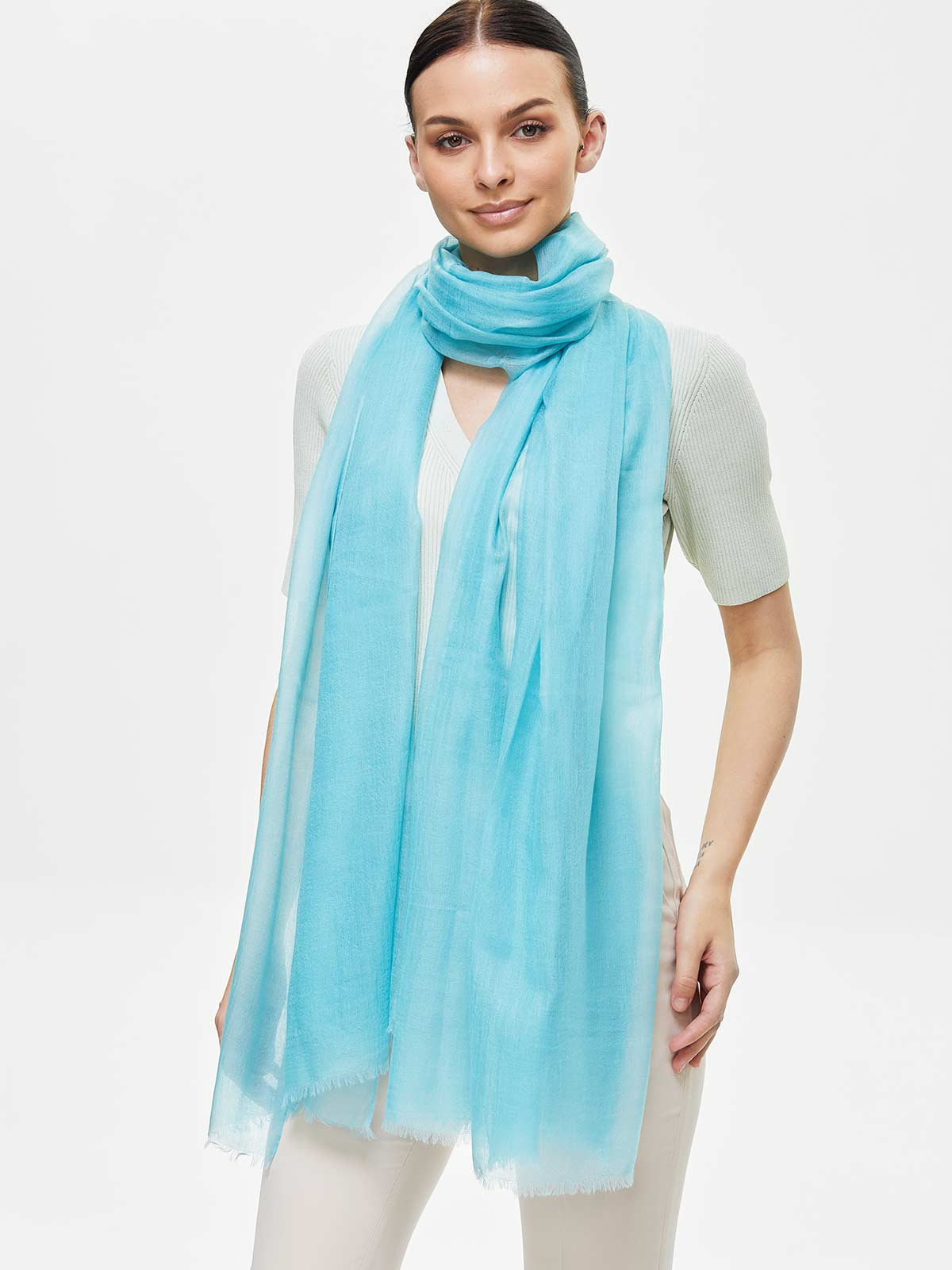 Featherlight Aqua Blue Cashmere Scarf - Image 3