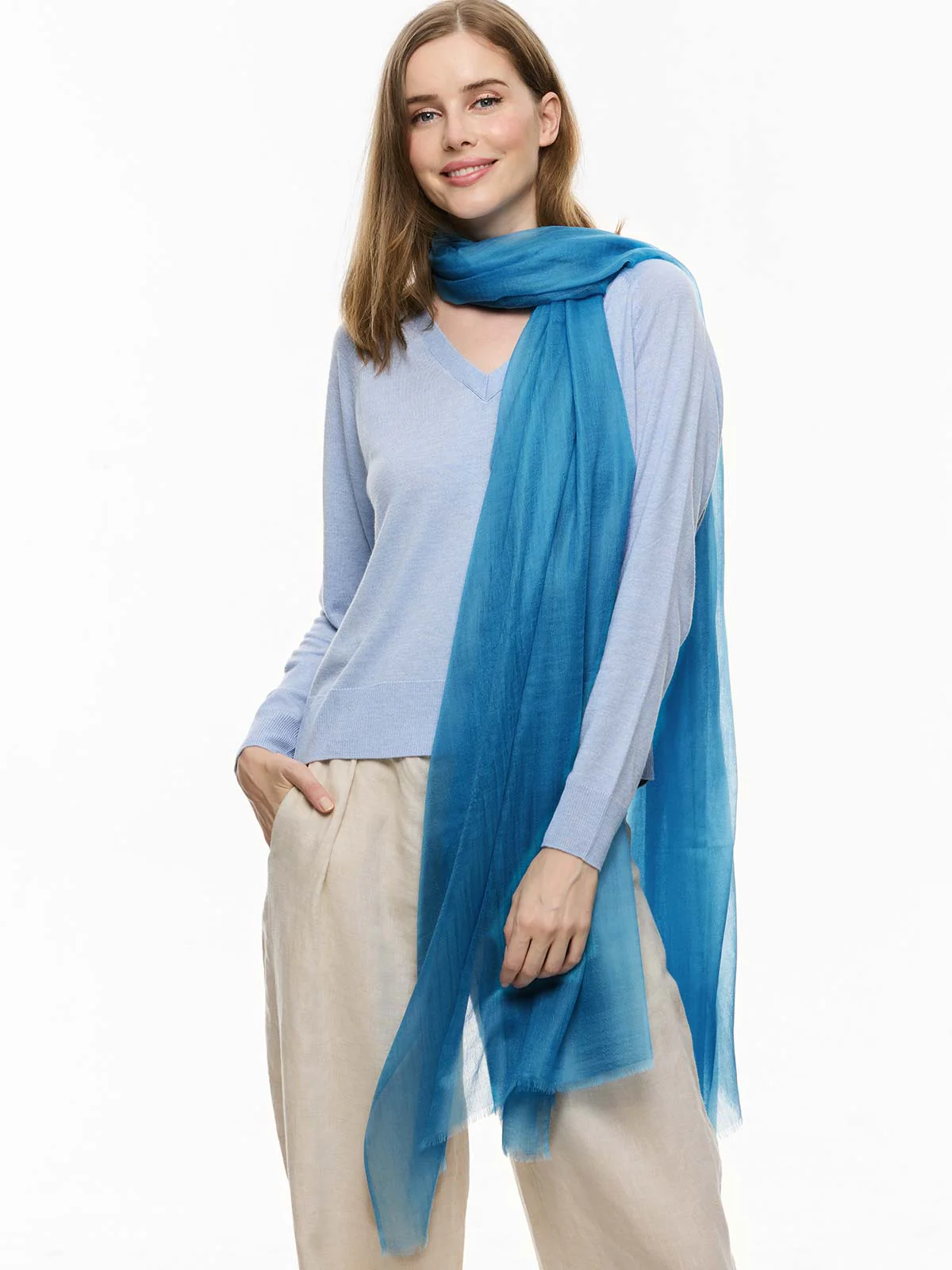 Featherlight Bondi Blue Cashmere Scarf - Image 3