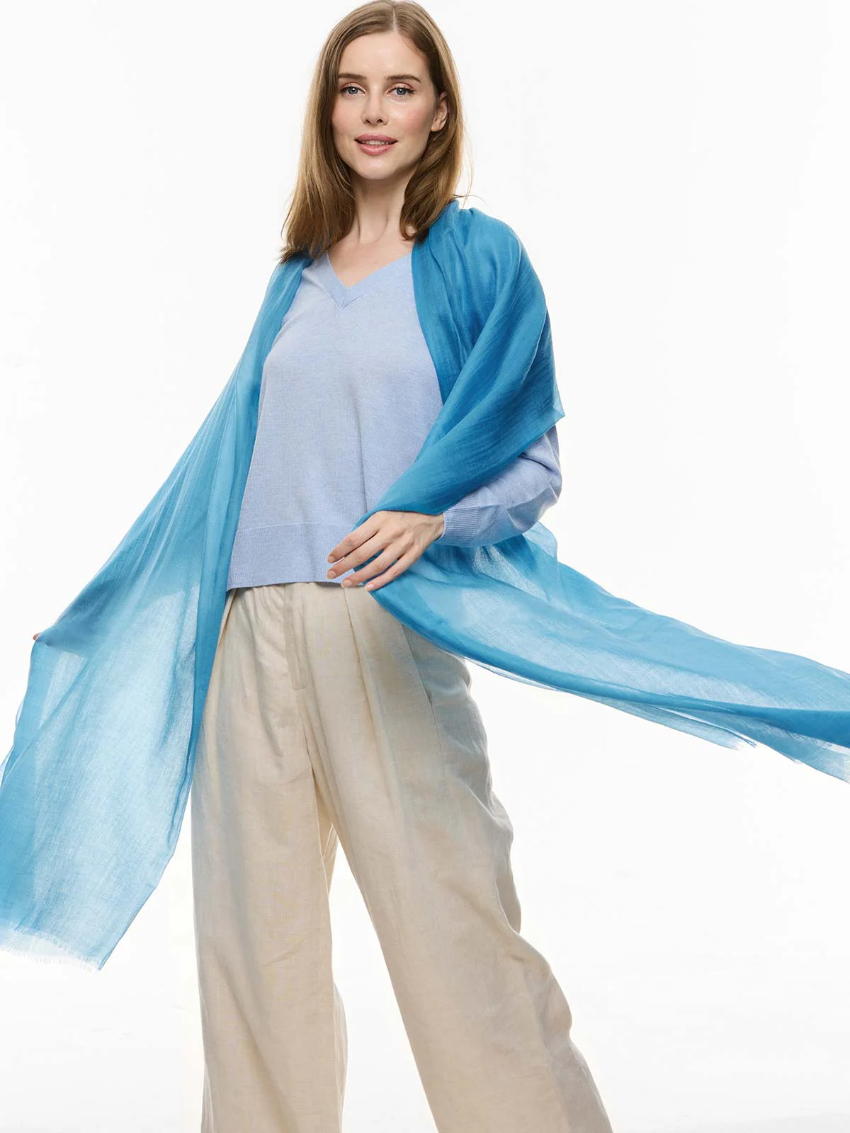 Featherlight Bondi Blue Cashmere Scarf - Image 4