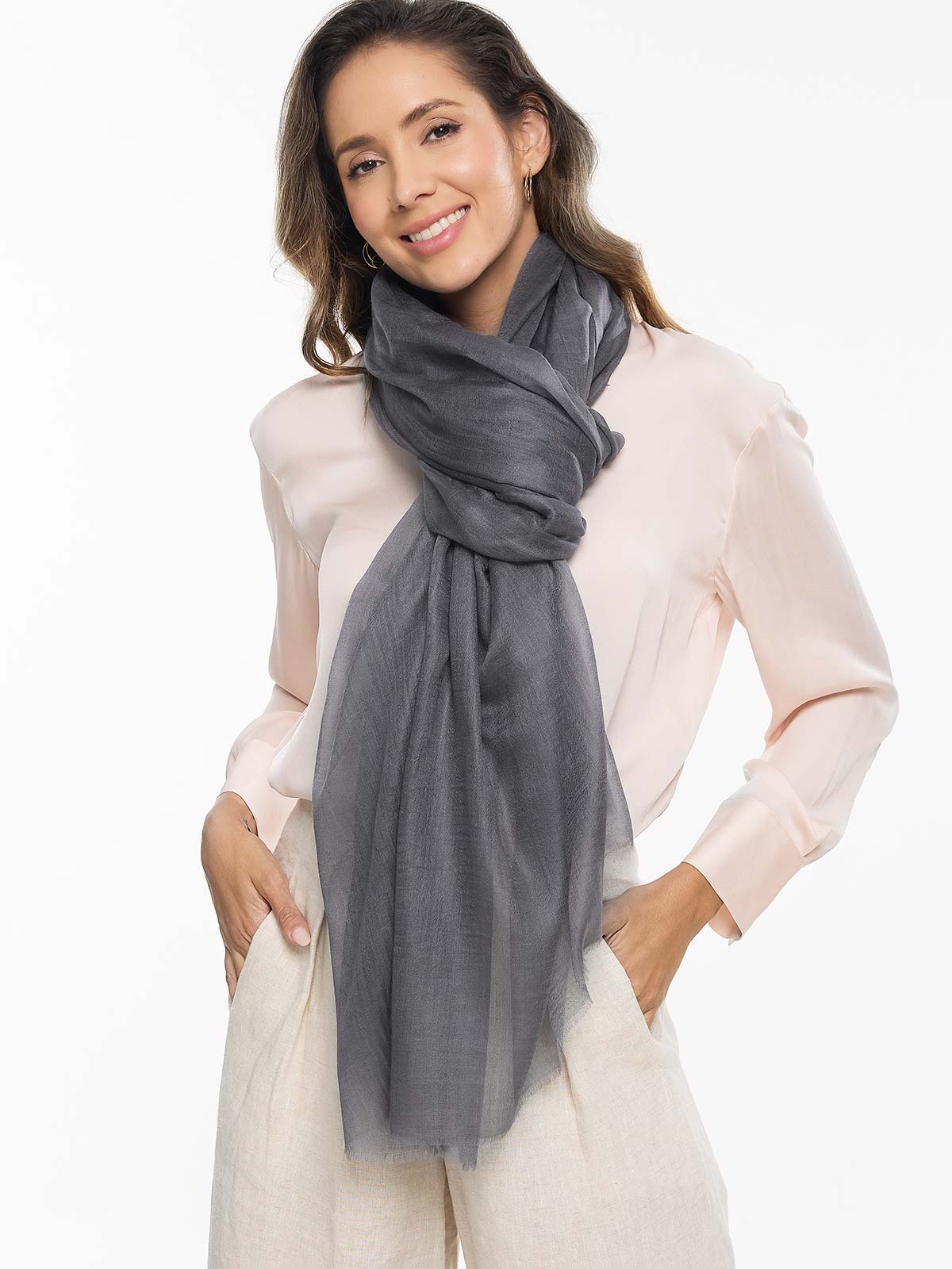 Featherlight Charcoal Gray Cashmere Scarf - Image 4