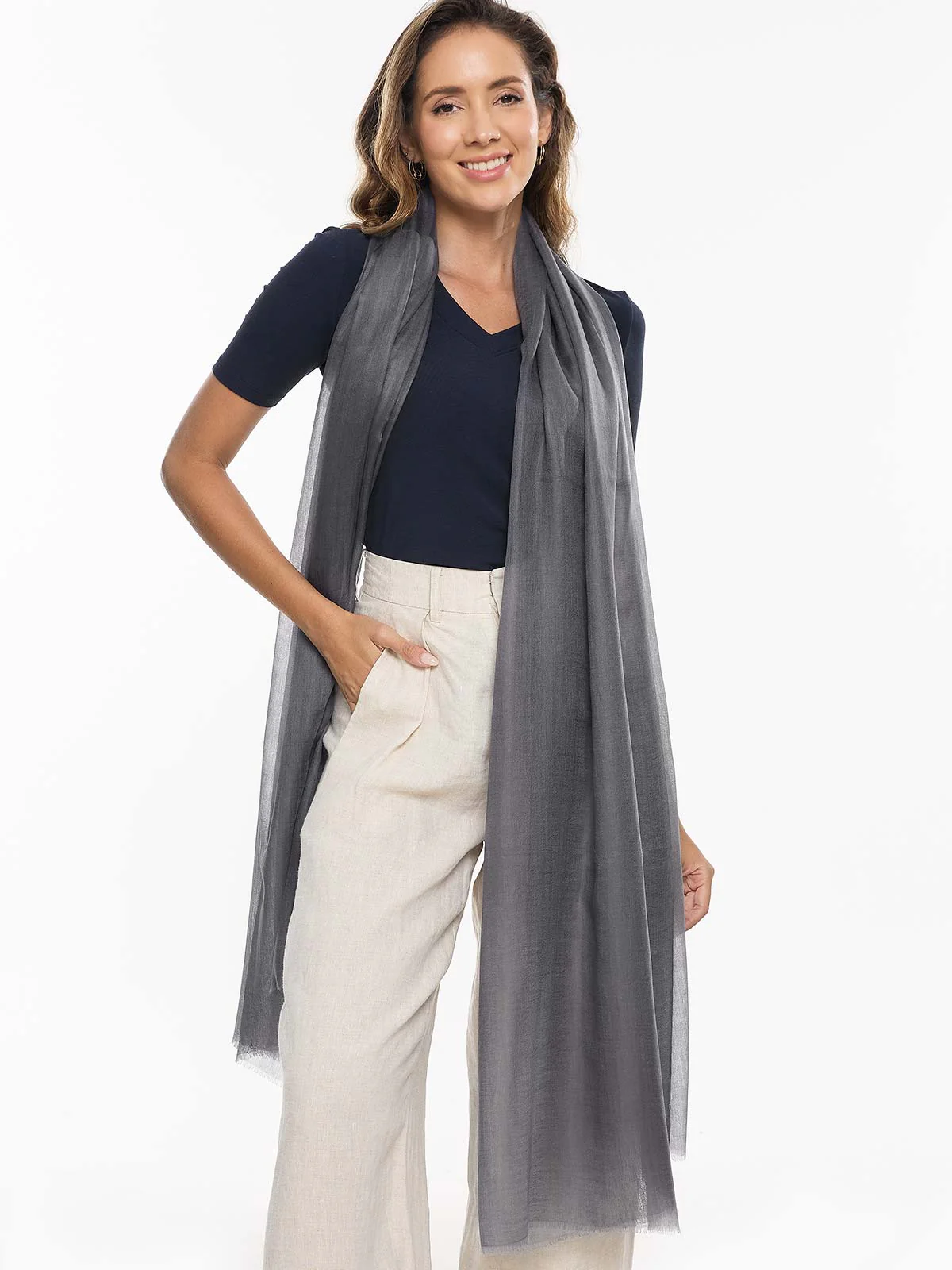 Featherlight Charcoal Gray Cashmere Scarf - Image 5