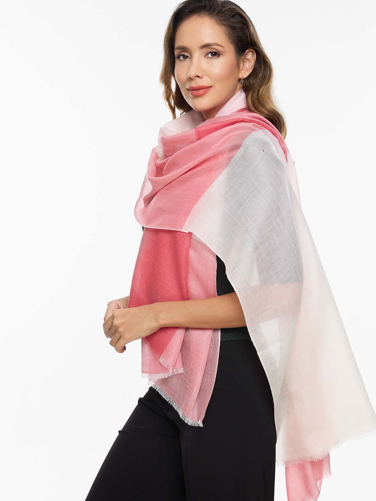 Featherlight Coral White Cashmere Scarf - Image 4