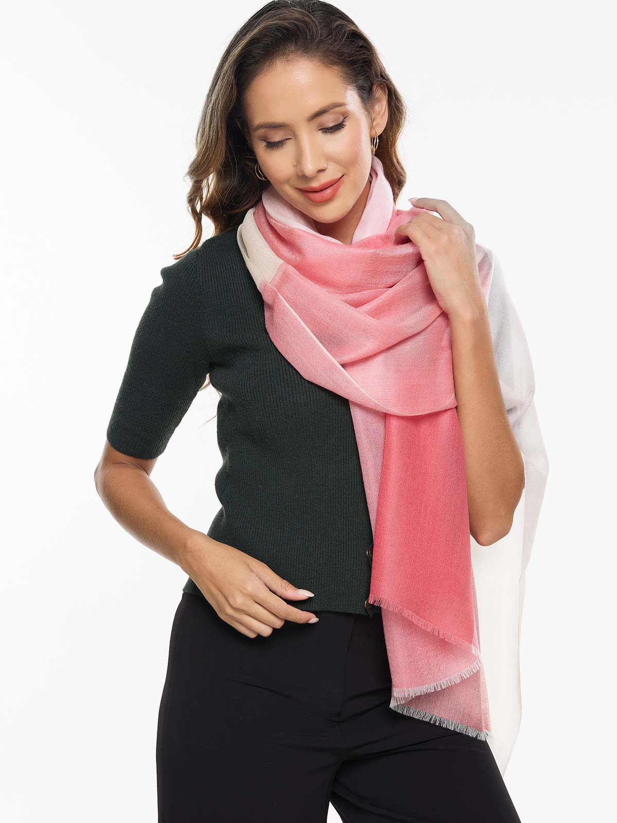 Featherlight Coral White Cashmere Scarf - Image 5