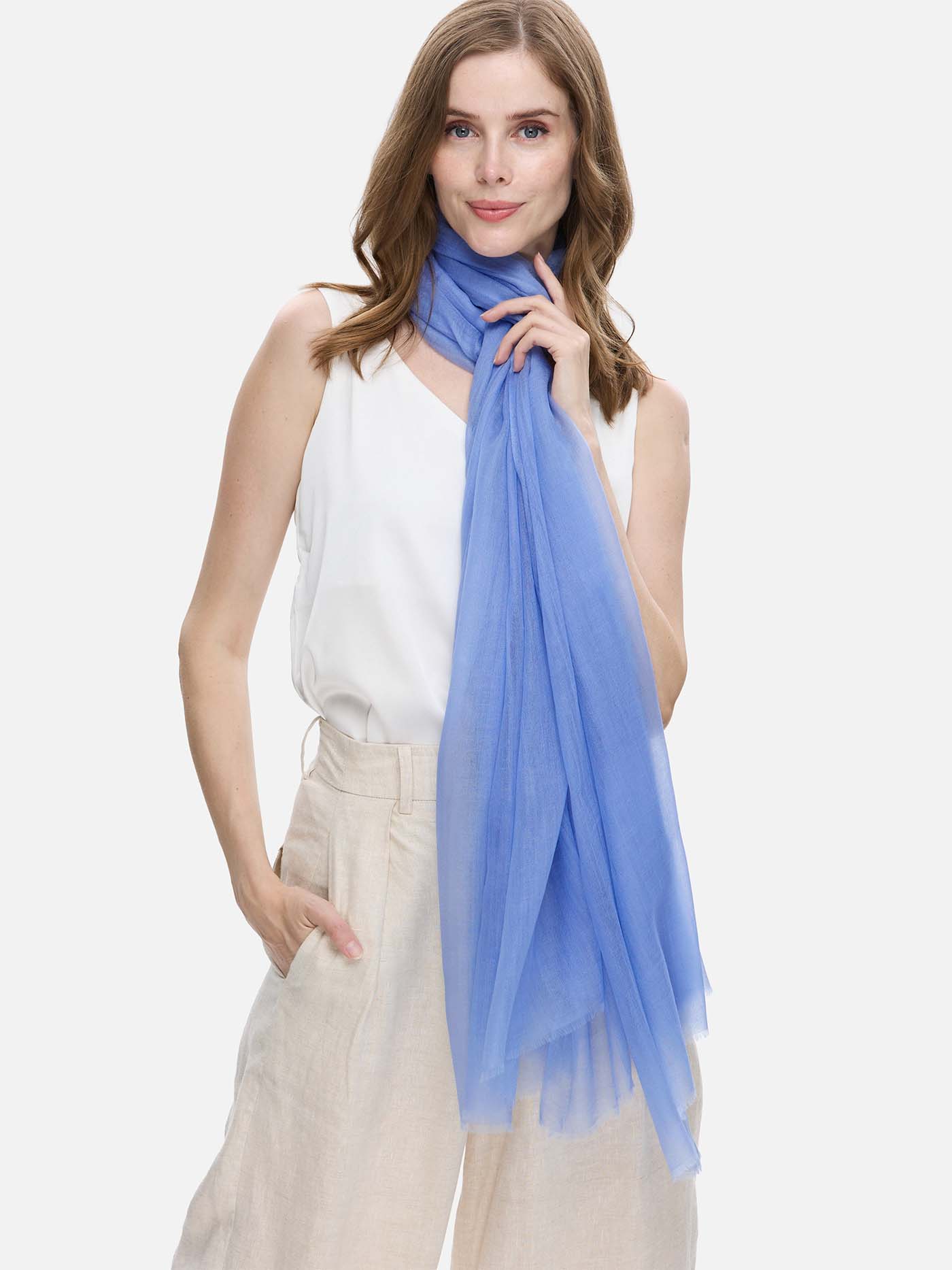 Featherlight Cornflower Blue Cashmere Scarf - Image 4