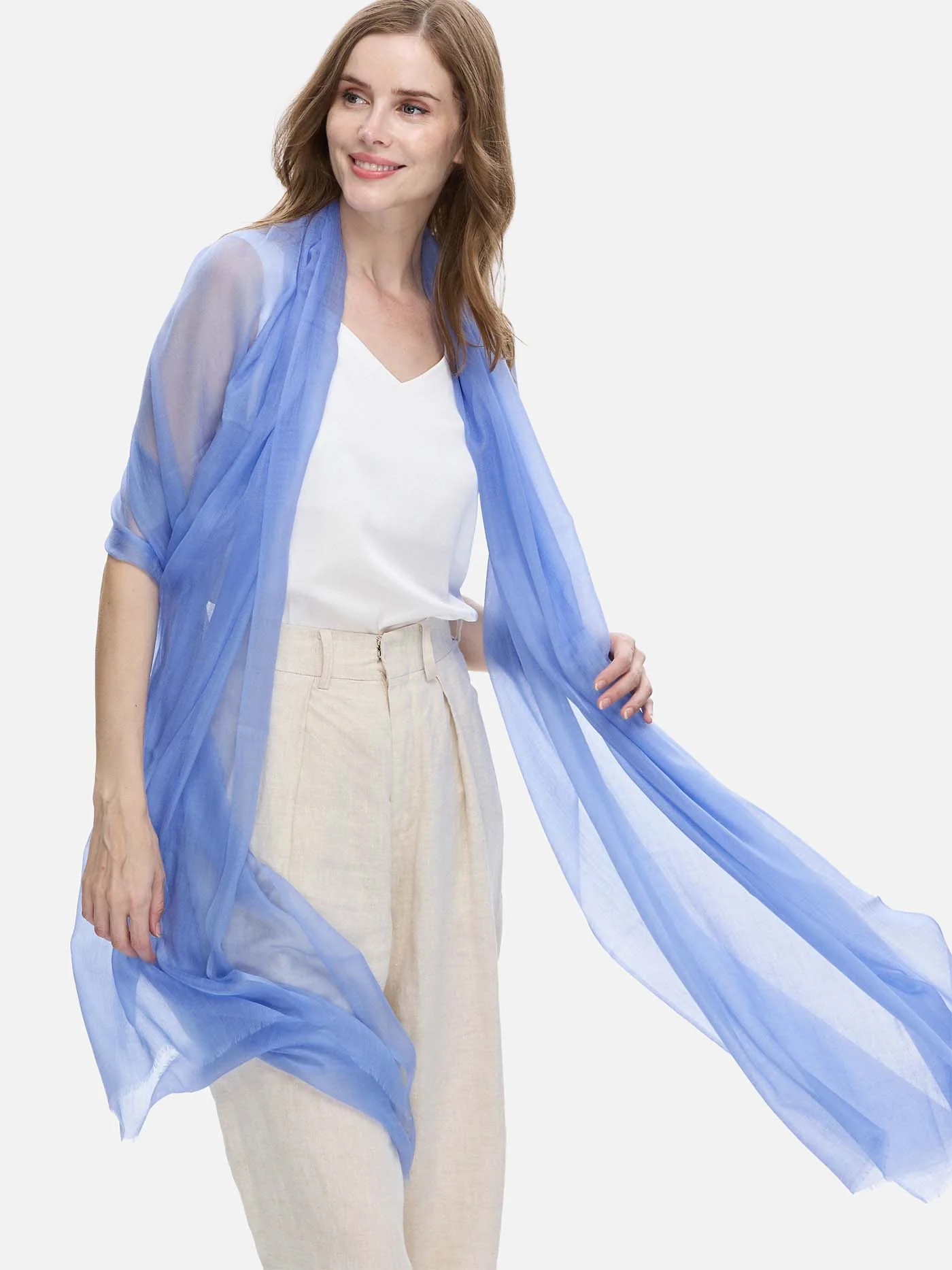 Featherlight Cornflower Blue Cashmere Scarf - Image 5
