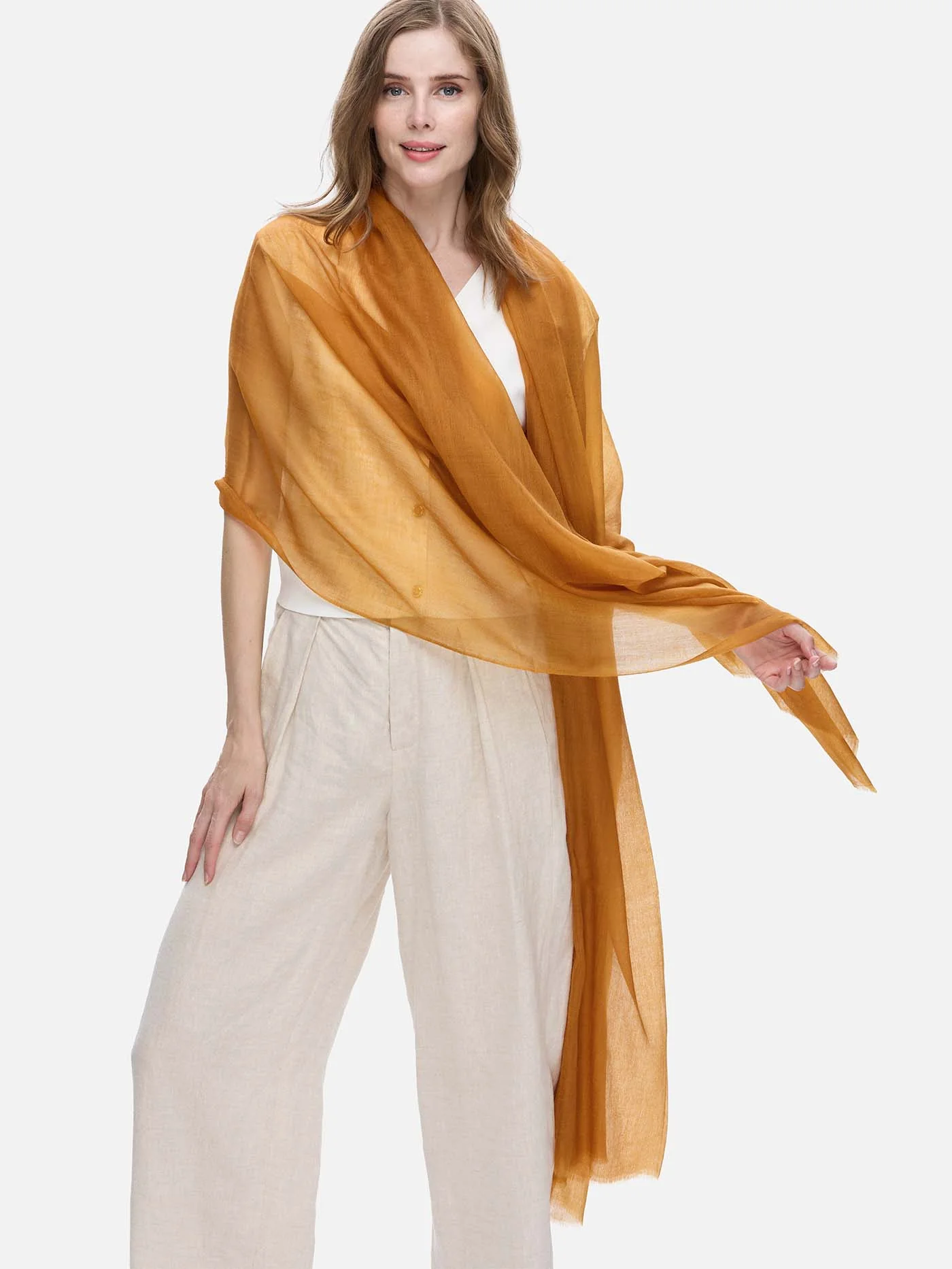 Featherlight Golden Camel Cashmere Scarf - Image 3