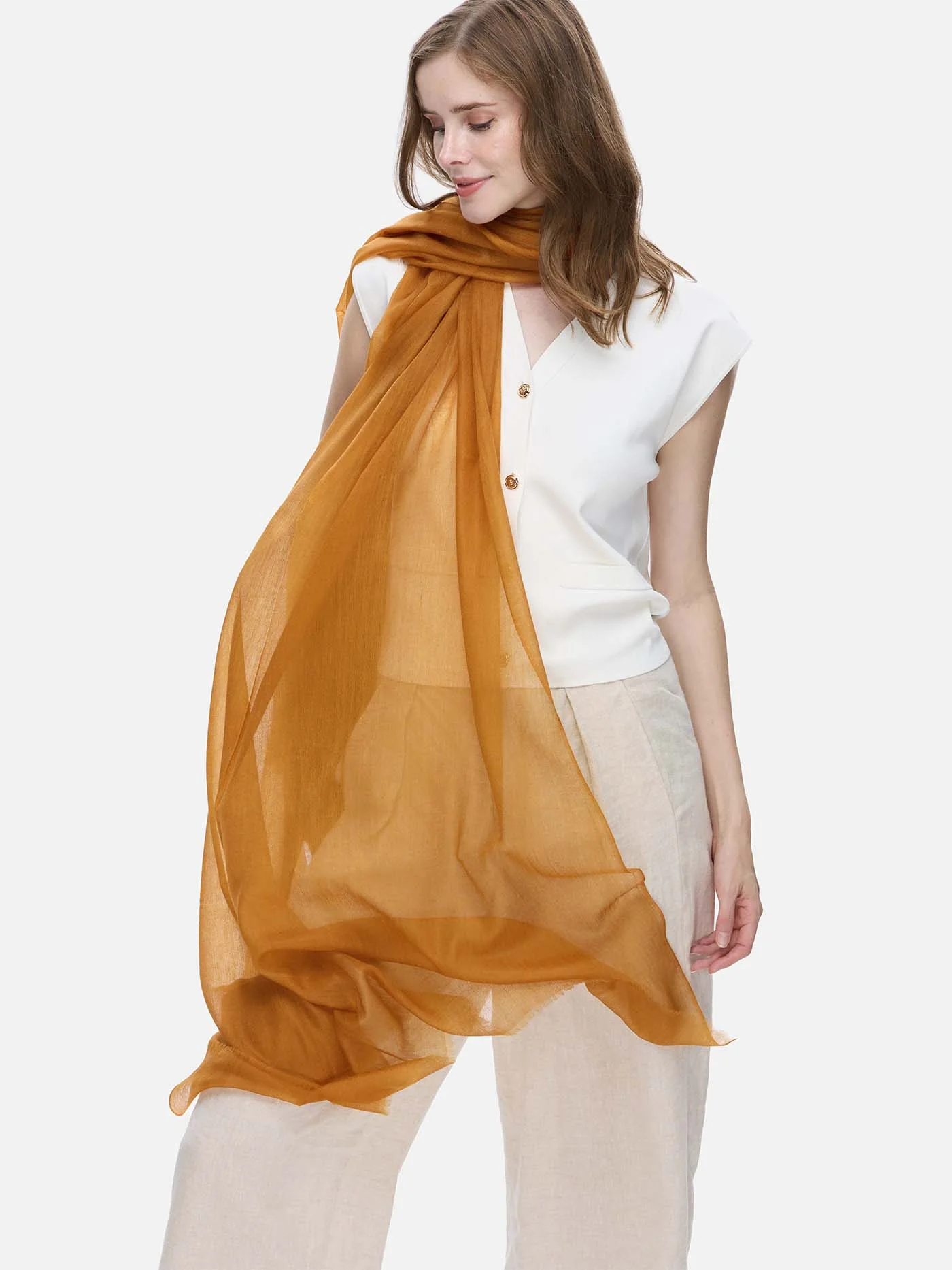 Featherlight Golden Camel Cashmere Scarf - Image 5