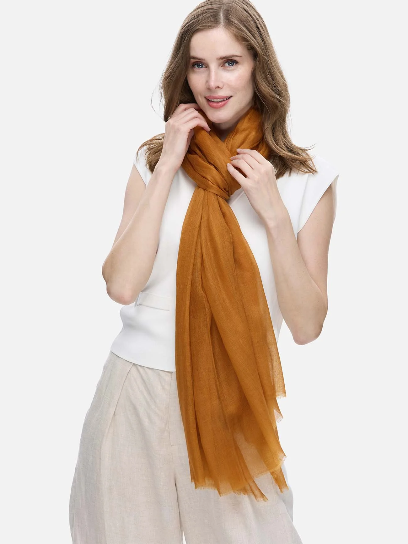 Featherlight Golden Camel Cashmere Scarf - Image 6