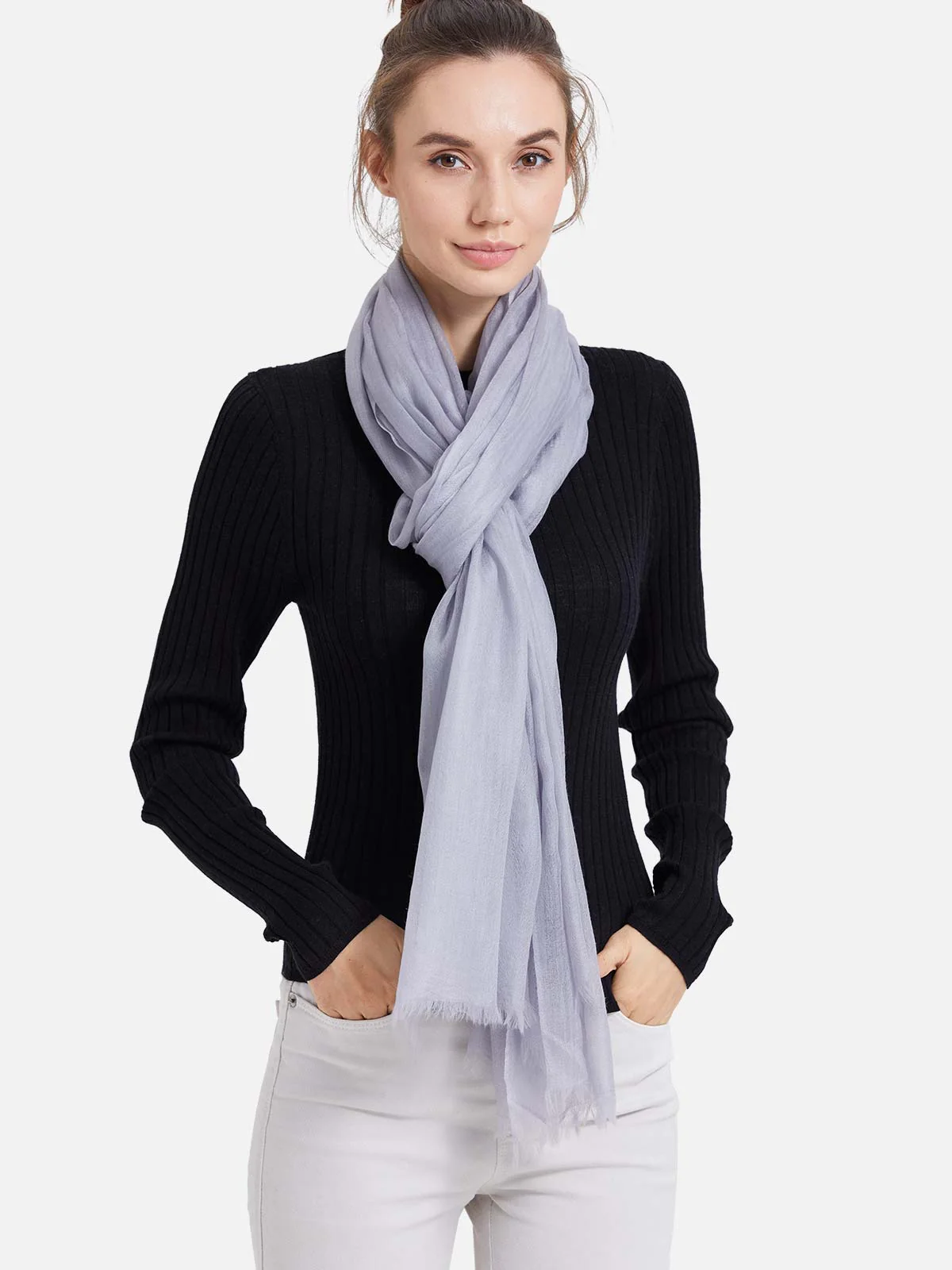 Featherlight Gray Cashmere Scarf - Image 3