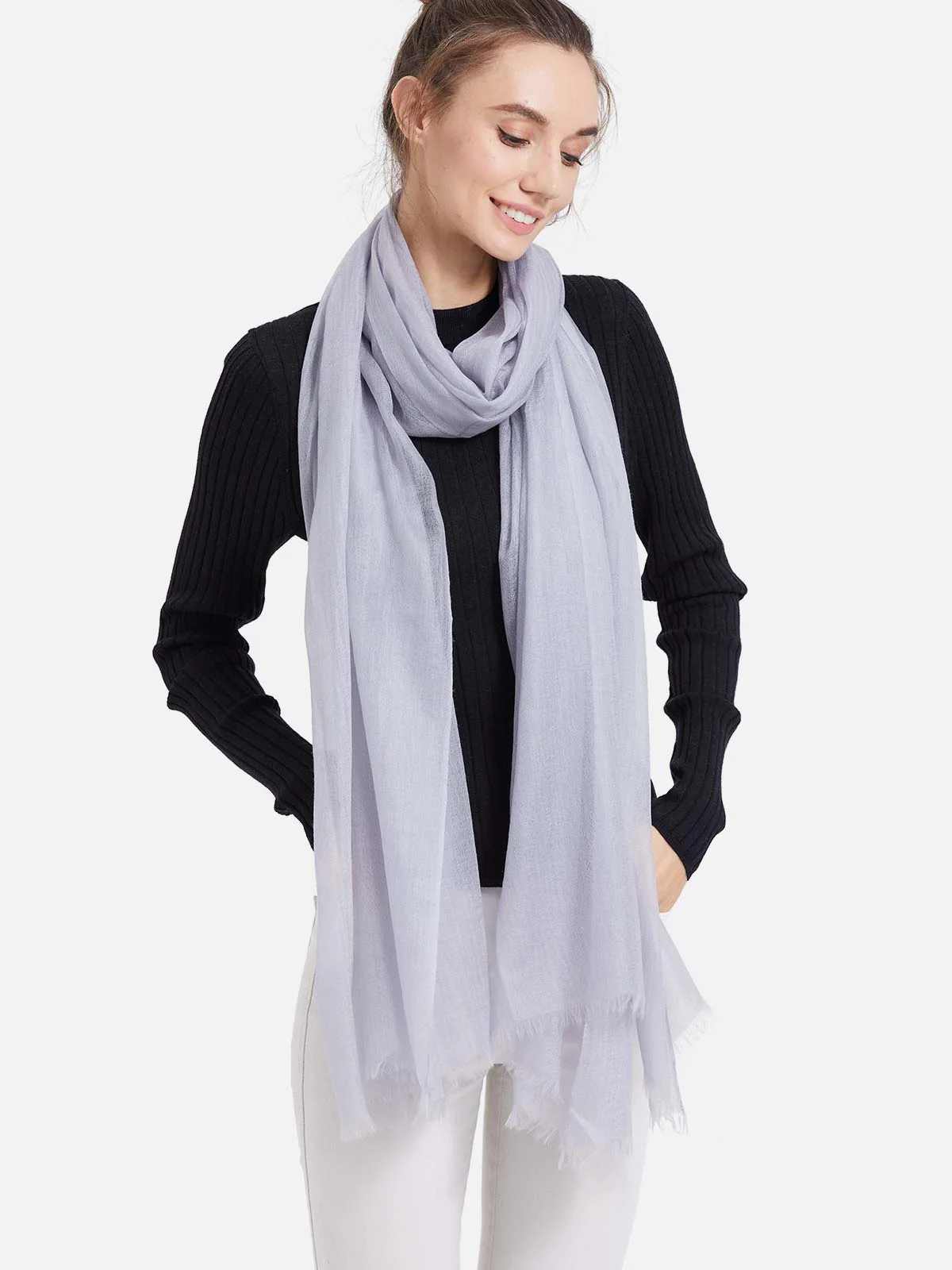 Featherlight Gray Cashmere Scarf - Image 4