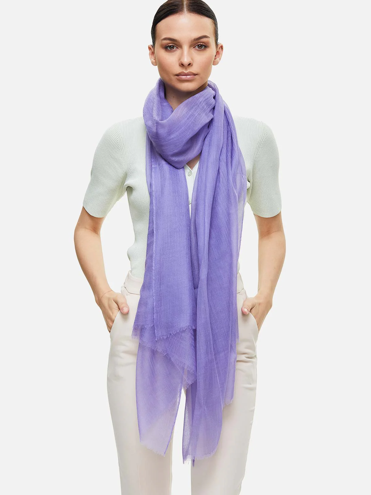 Featherlight Lavender Cashmere Scarf - Image 6