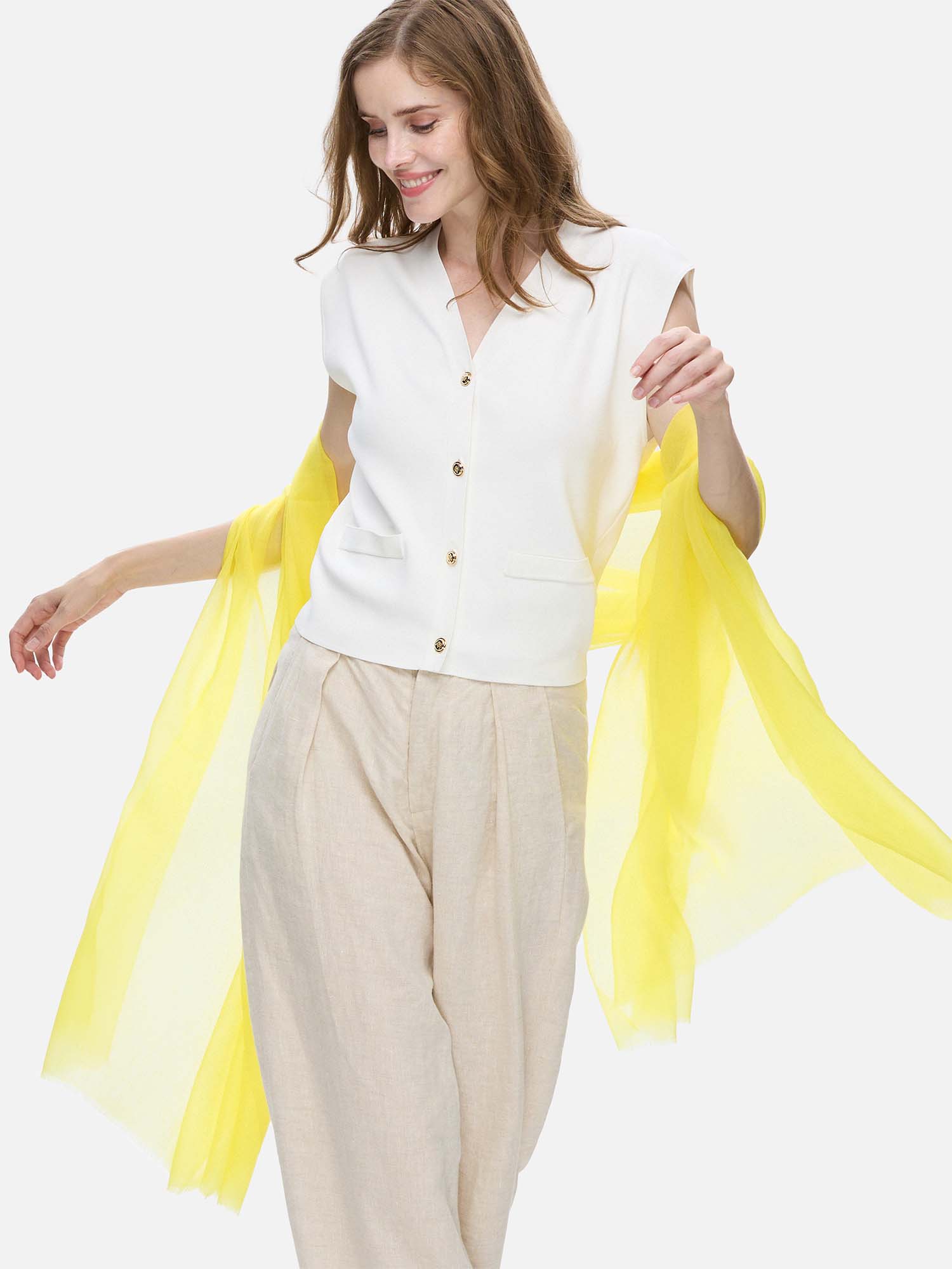 Featherlight Lemon Cashmere Scarf - Image 3