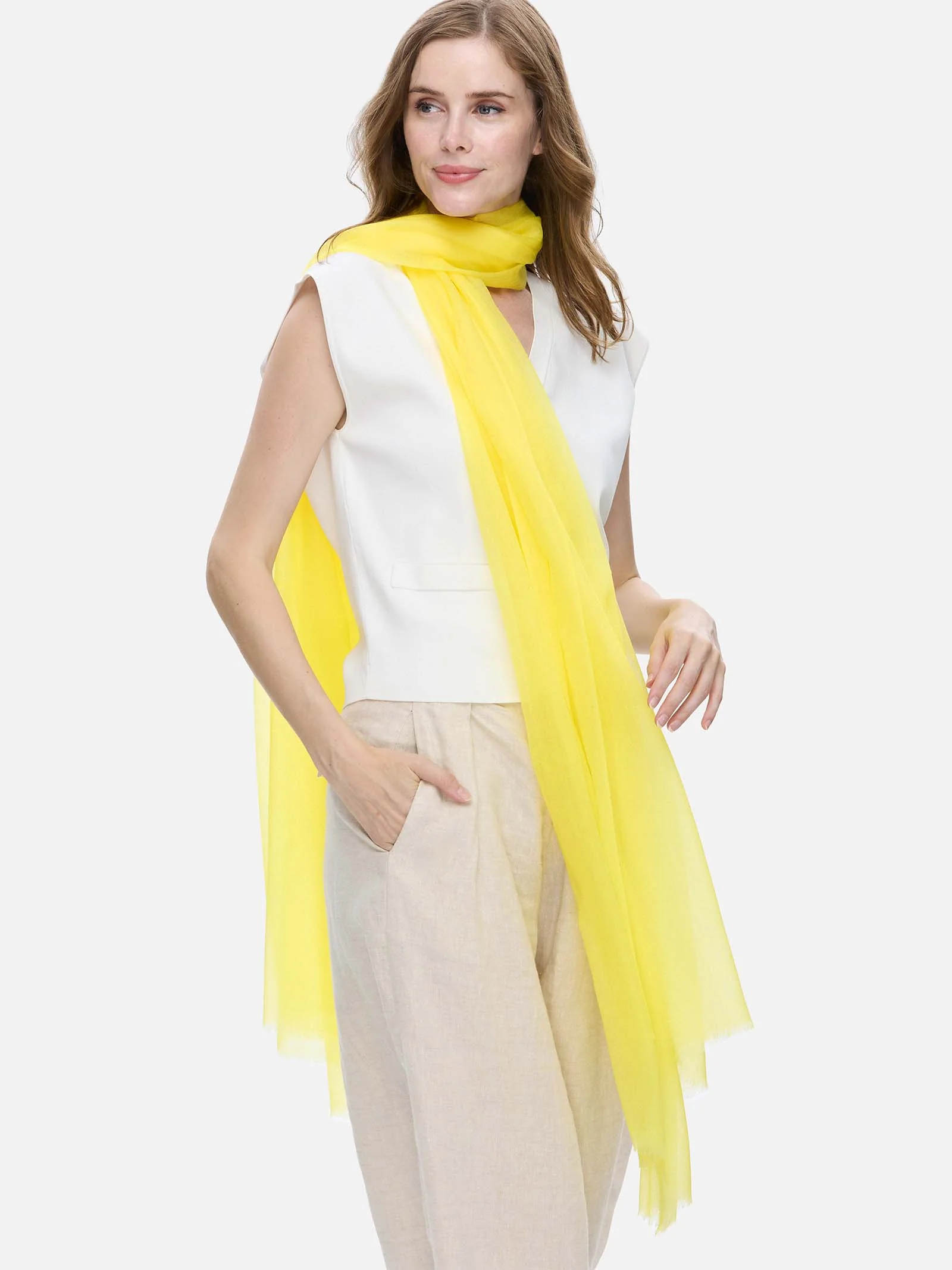 Featherlight Lemon Cashmere Scarf - Image 4