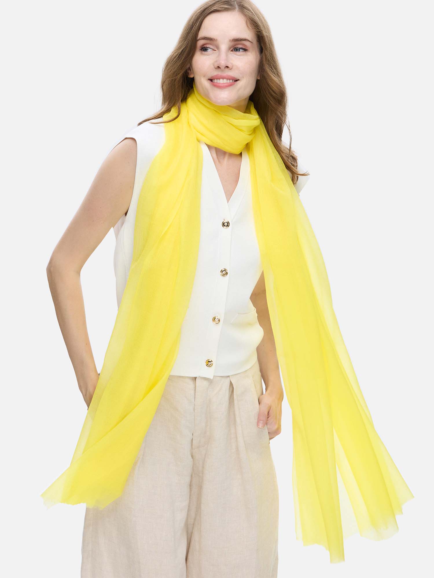 Featherlight Lemon Cashmere Scarf - Image 5