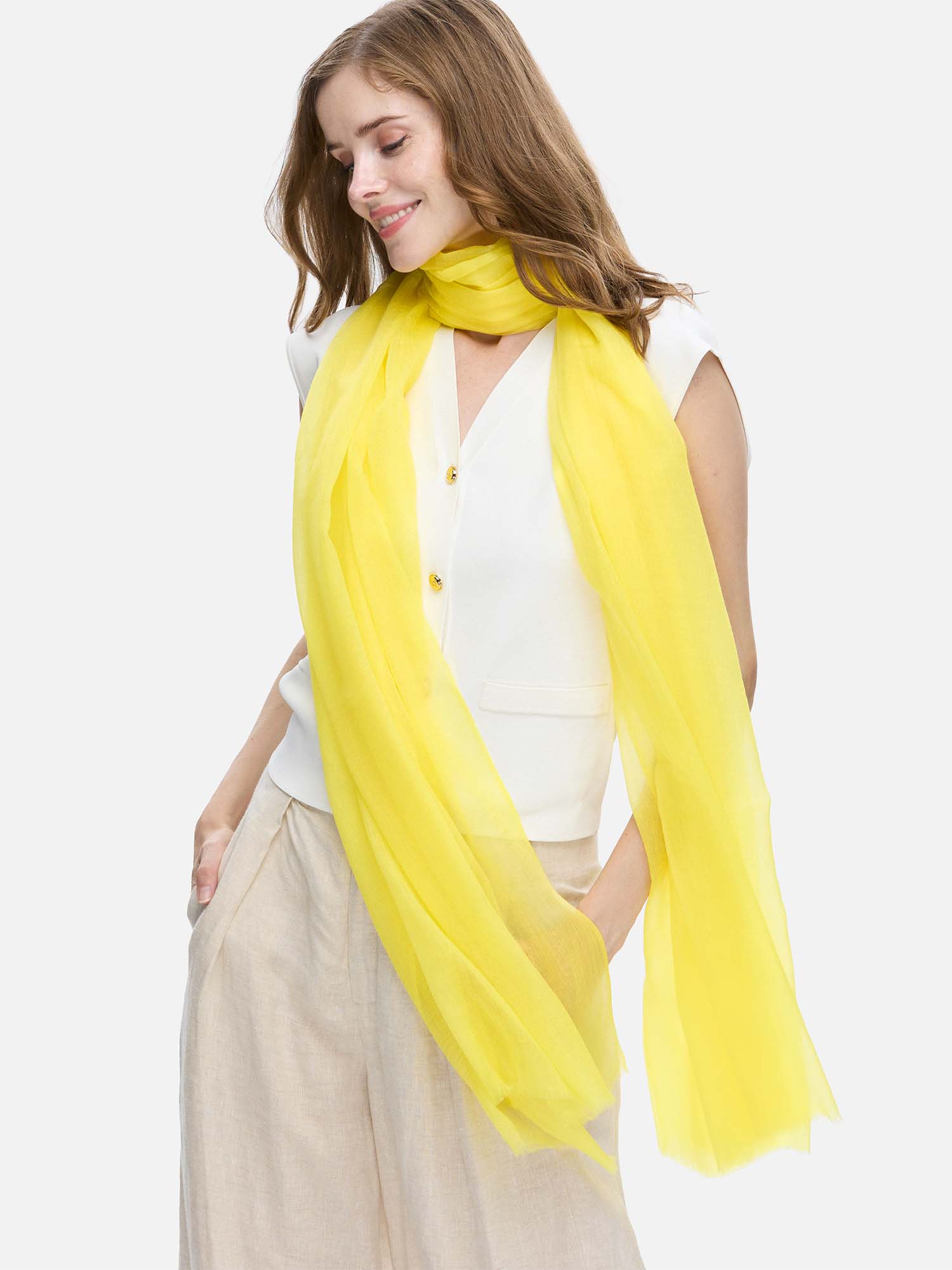 Featherlight Lemon Cashmere Scarf - Image 6