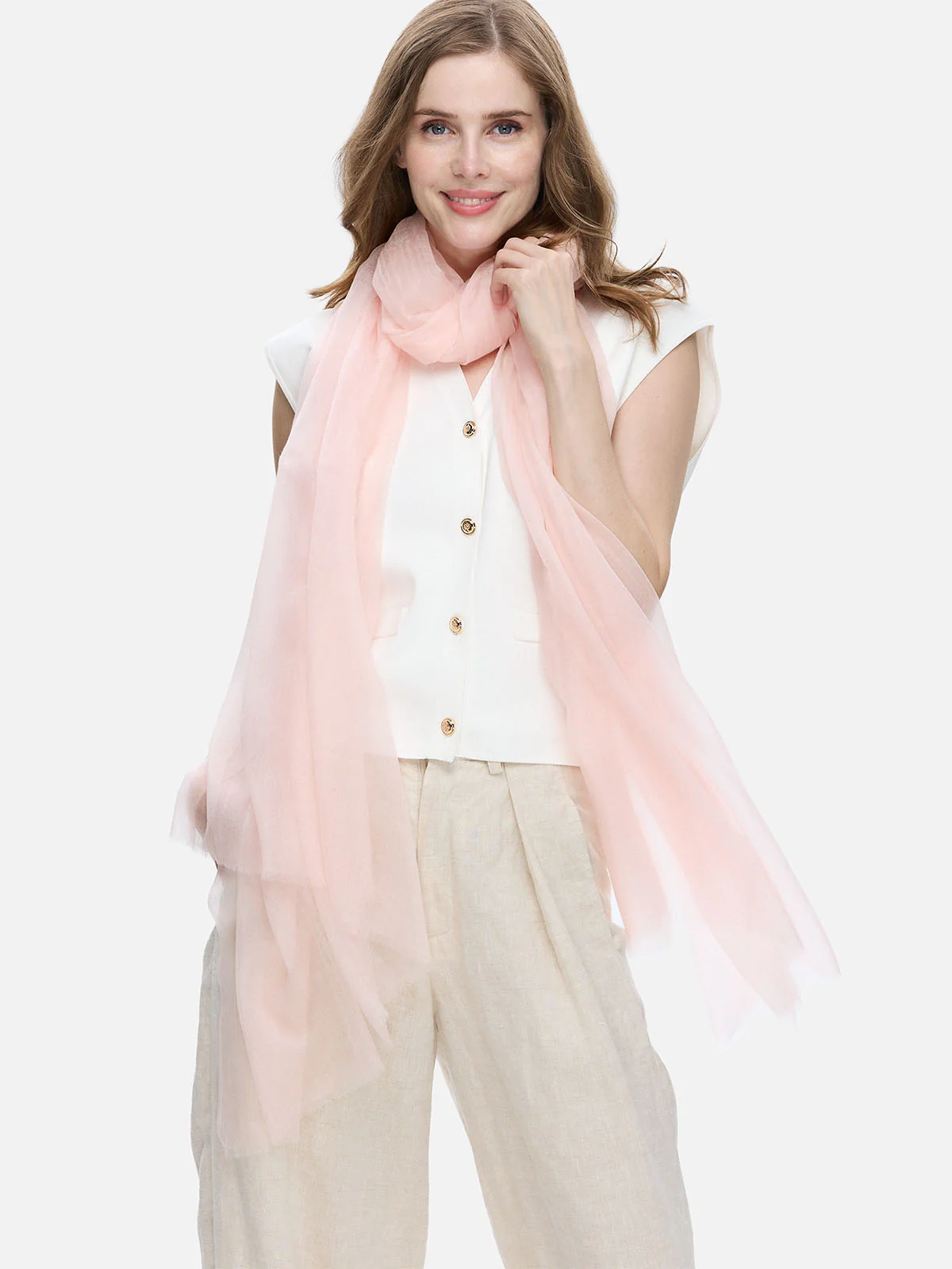Featherlight Light Pink Cashmere Scarf - Image 2