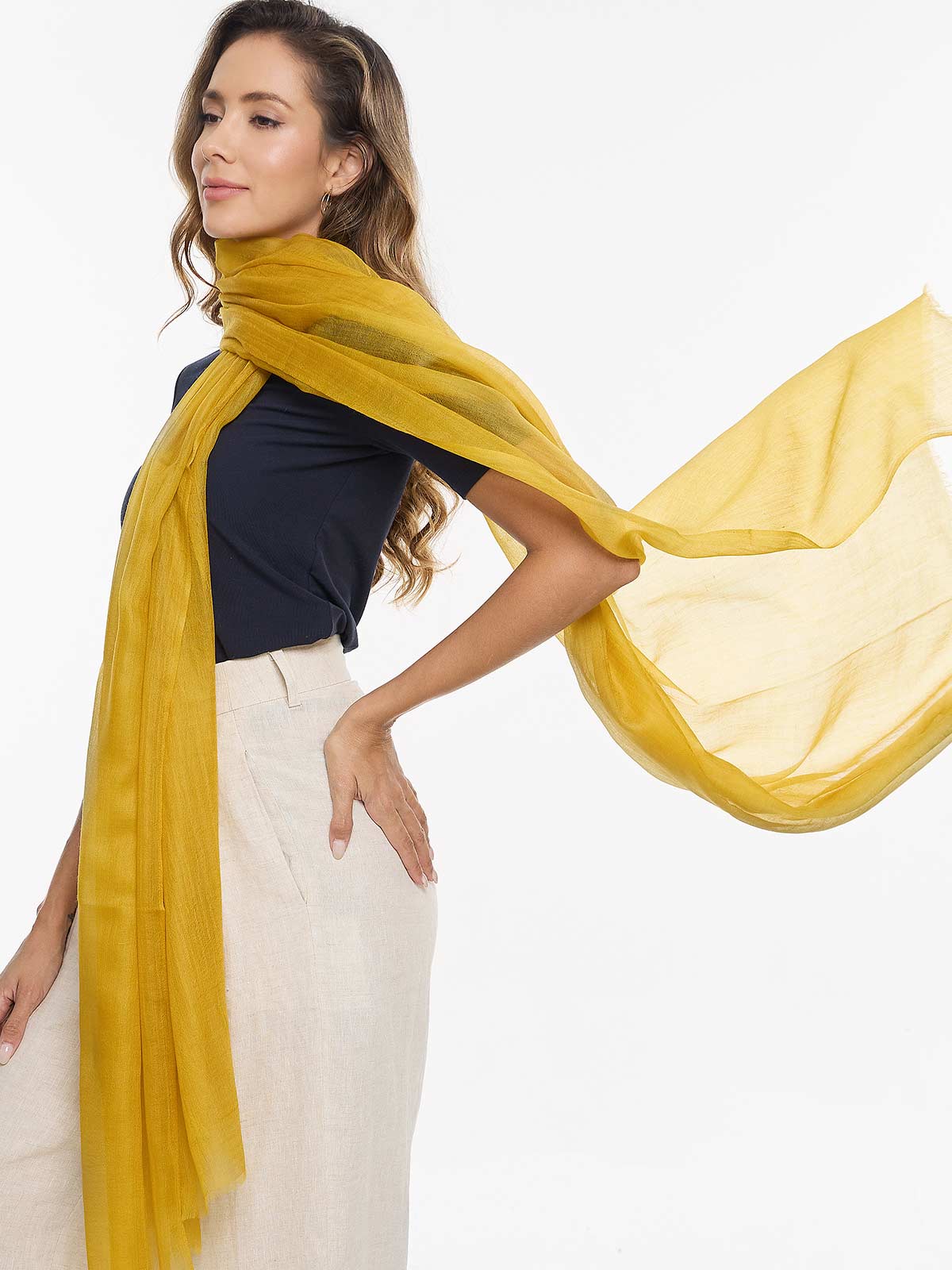 Featherlight Mustard Cashmere Scarf - Image 3