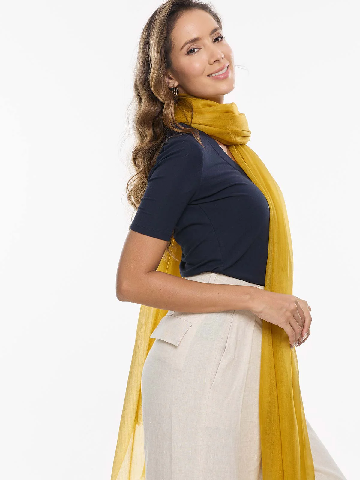 Featherlight Mustard Cashmere Scarf - Image 4