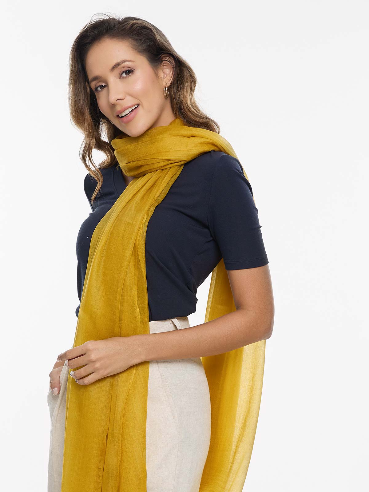 Featherlight Mustard Cashmere Scarf - Image 5