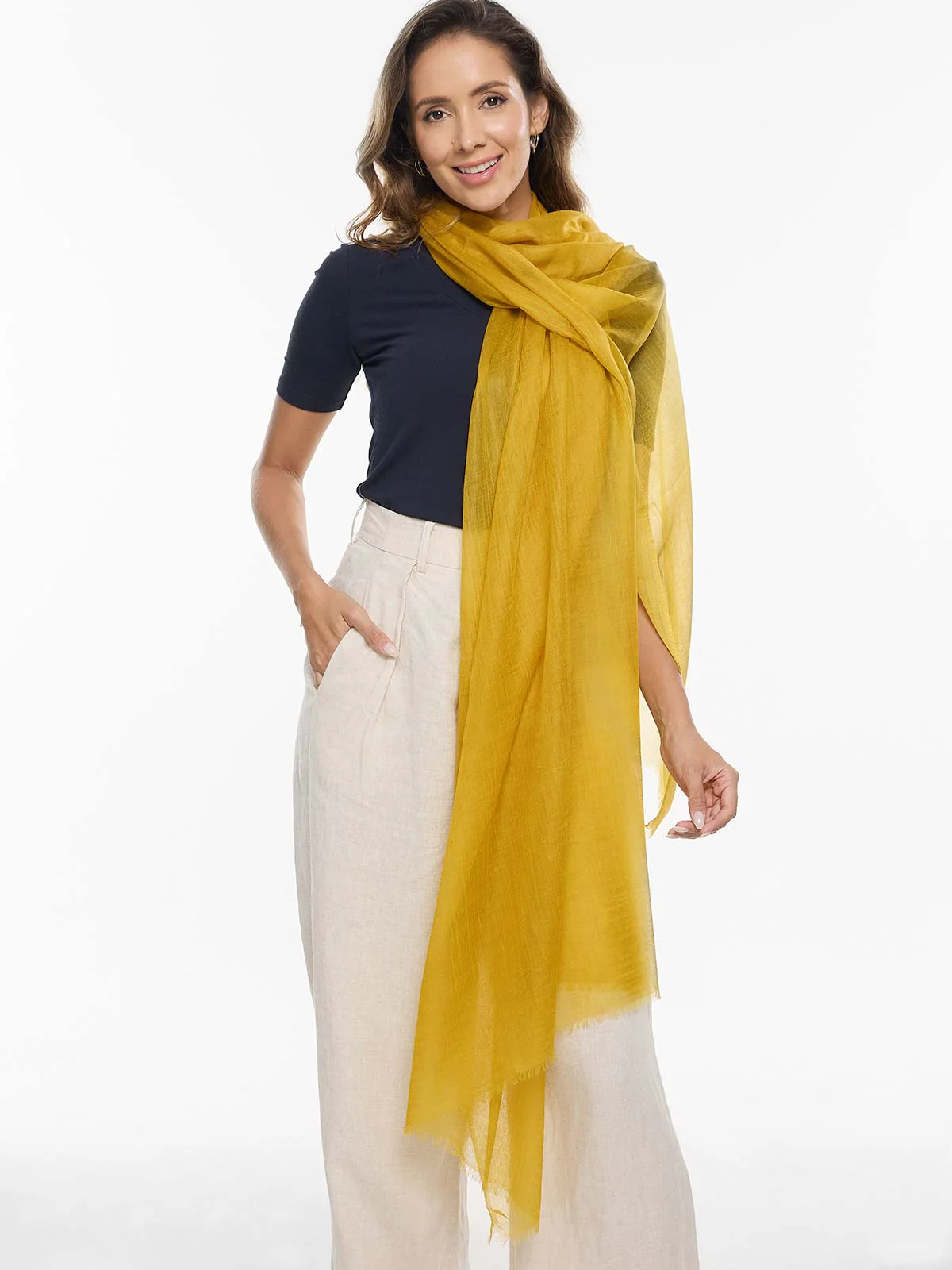 Featherlight Mustard Cashmere Scarf - Image 7