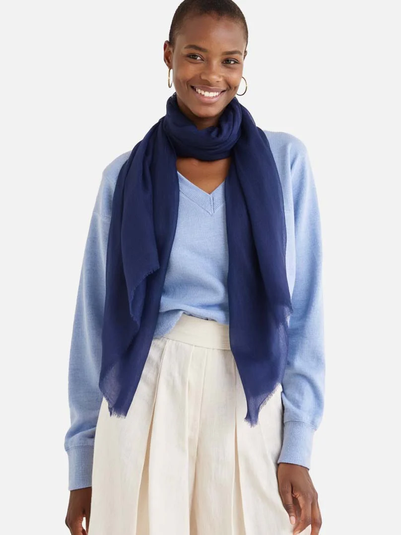 Featherlight Navy Blue Cashmere Scarf - Image 4