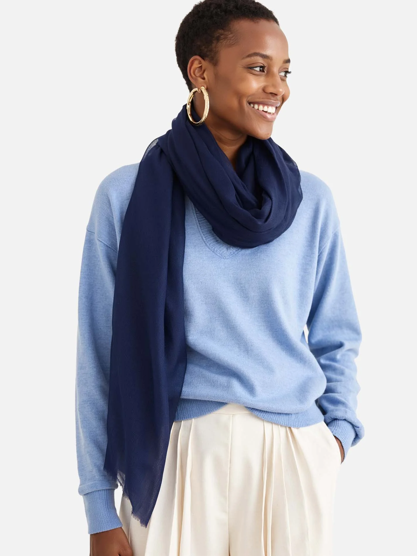 Featherlight Navy Blue Cashmere Scarf - Image 6